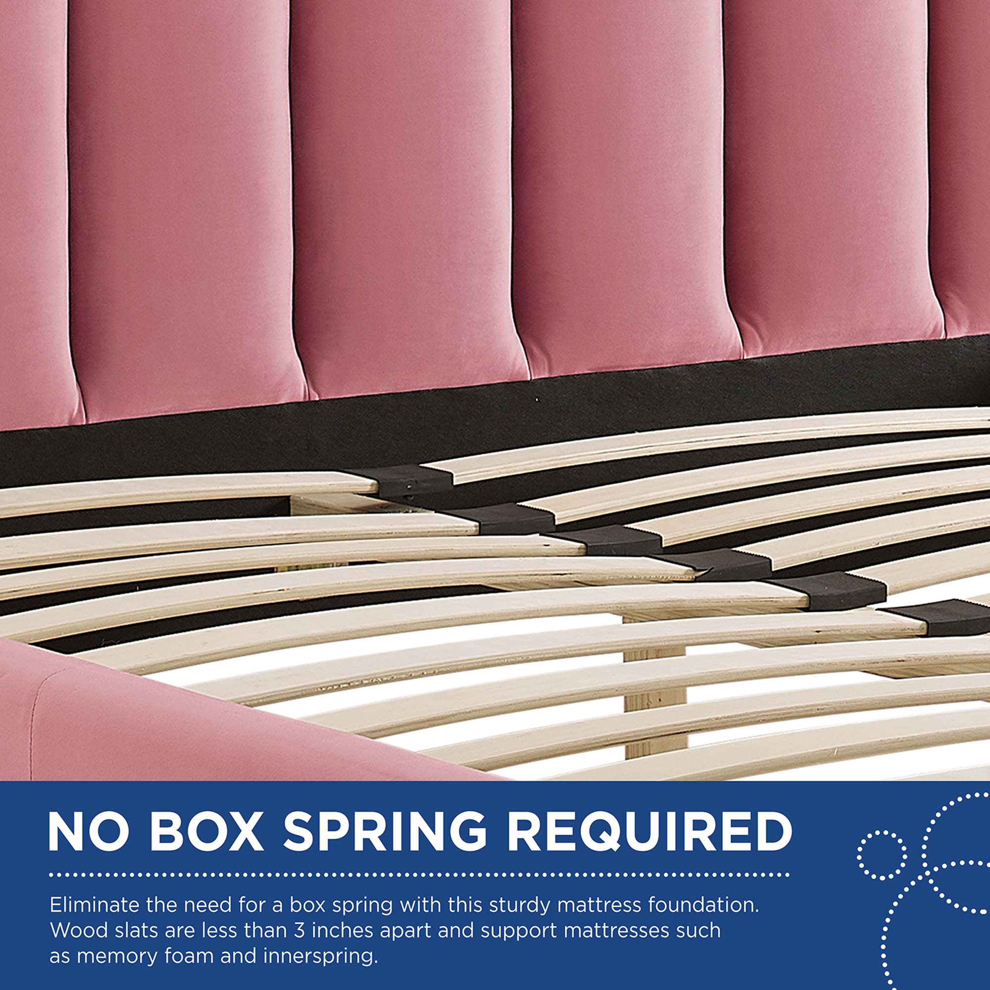 Performance Velvet Arched Channel Tufted Queen Platform Bed in Dusty Rose - Image 2