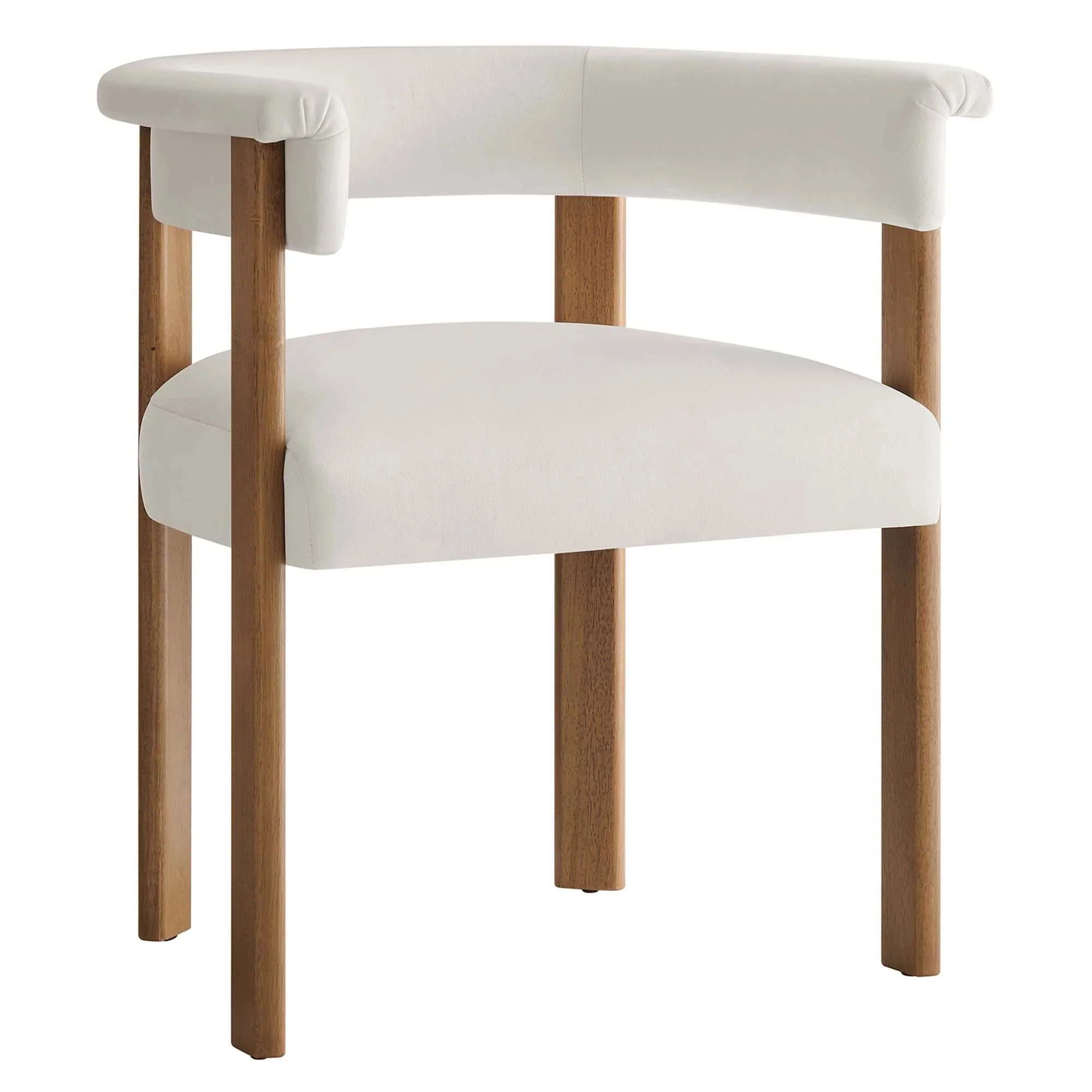 Performance Velvet Barrel Dining Chair Set with Wood Legs – Set of 2 - Image 3
