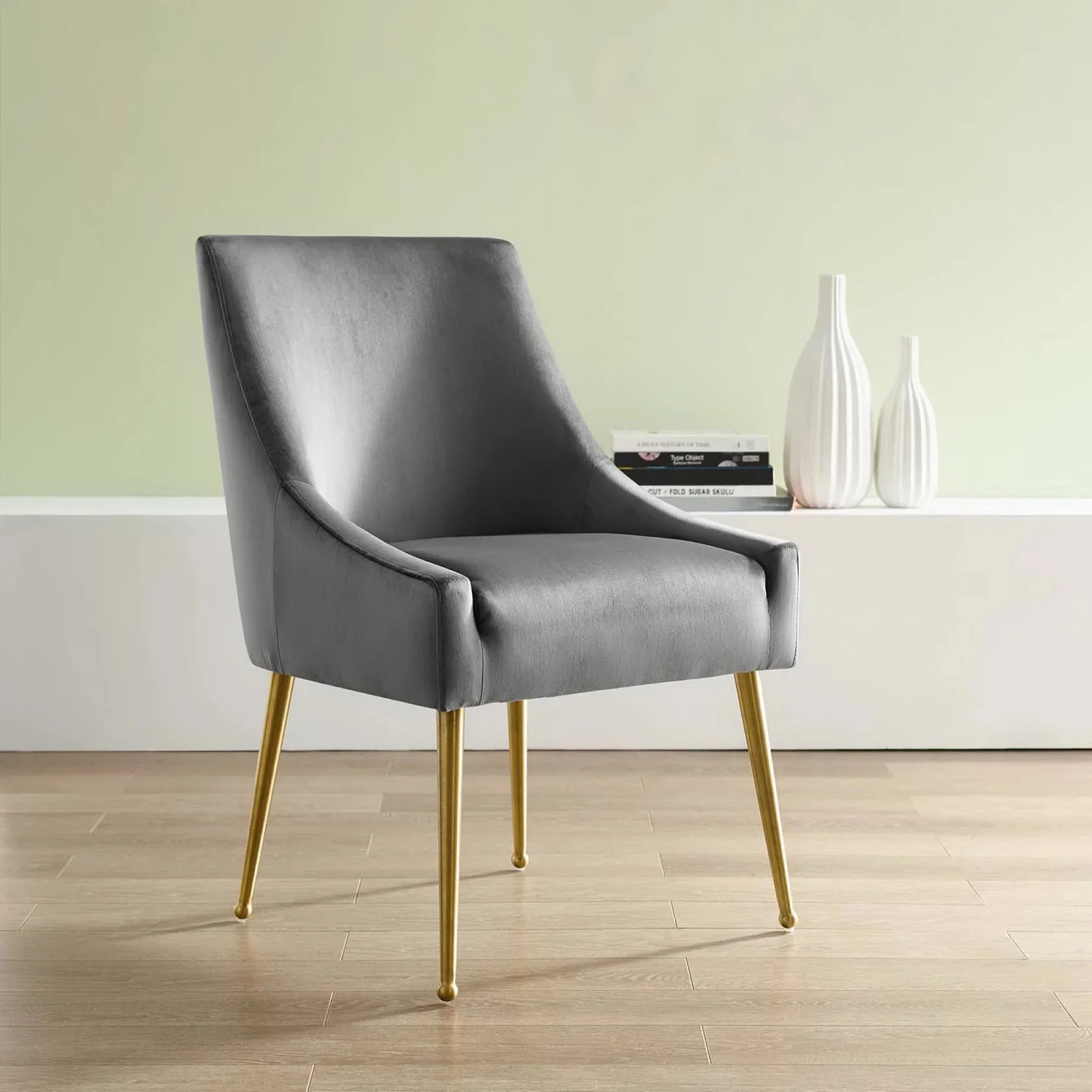 Performance Velvet Dining Accent Chair – Gold and Light Gray - Image 11