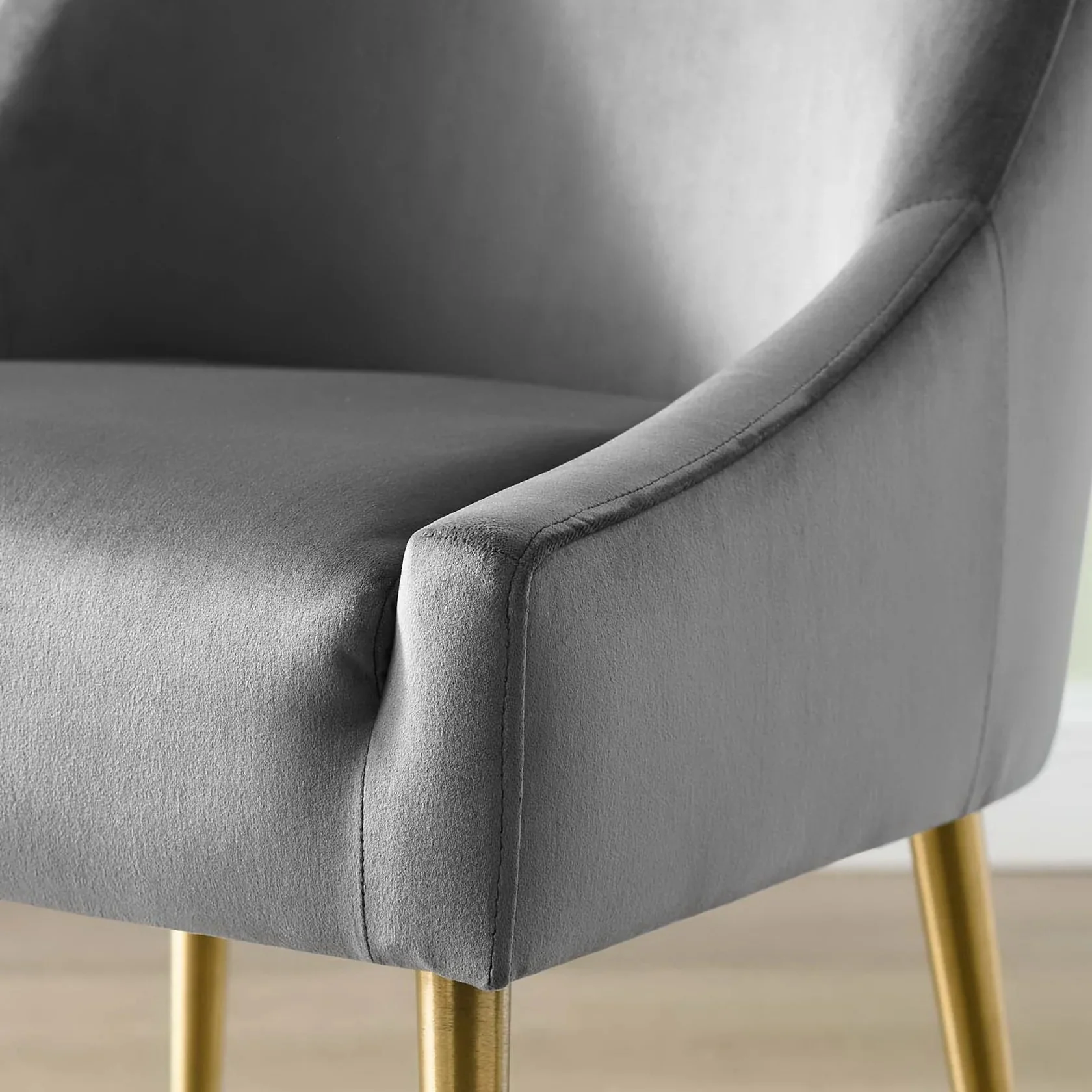 Performance Velvet Dining Accent Chair – Gold and Light Gray - Image 12