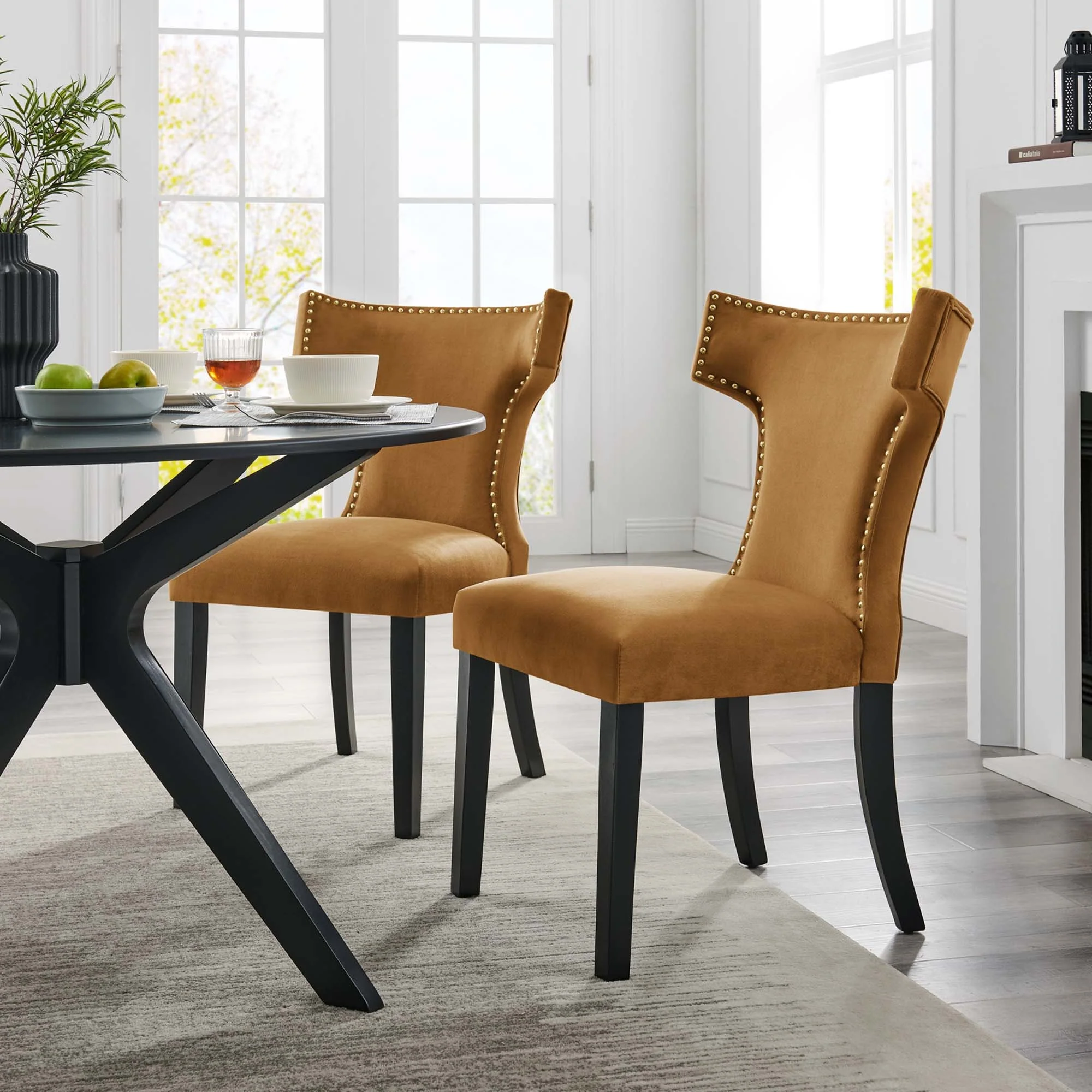 Performance Velvet Dining Side Chair Set with Nailhead Trim – Set of 2 - Image 6
