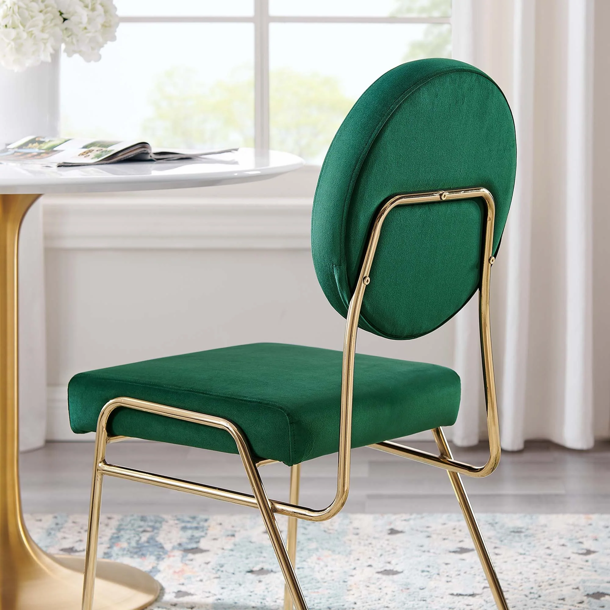 Performance Velvet Dining Side Chair with Gold Metal Base - Image 6