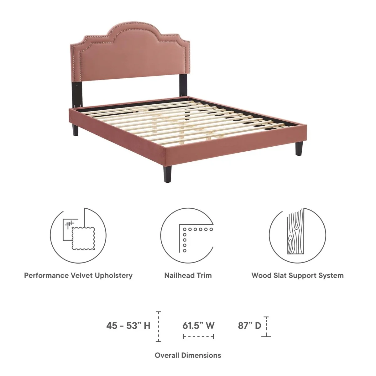 Performance Velvet King Platform Bed with Scalloped Nailhead Headboard - Image 2