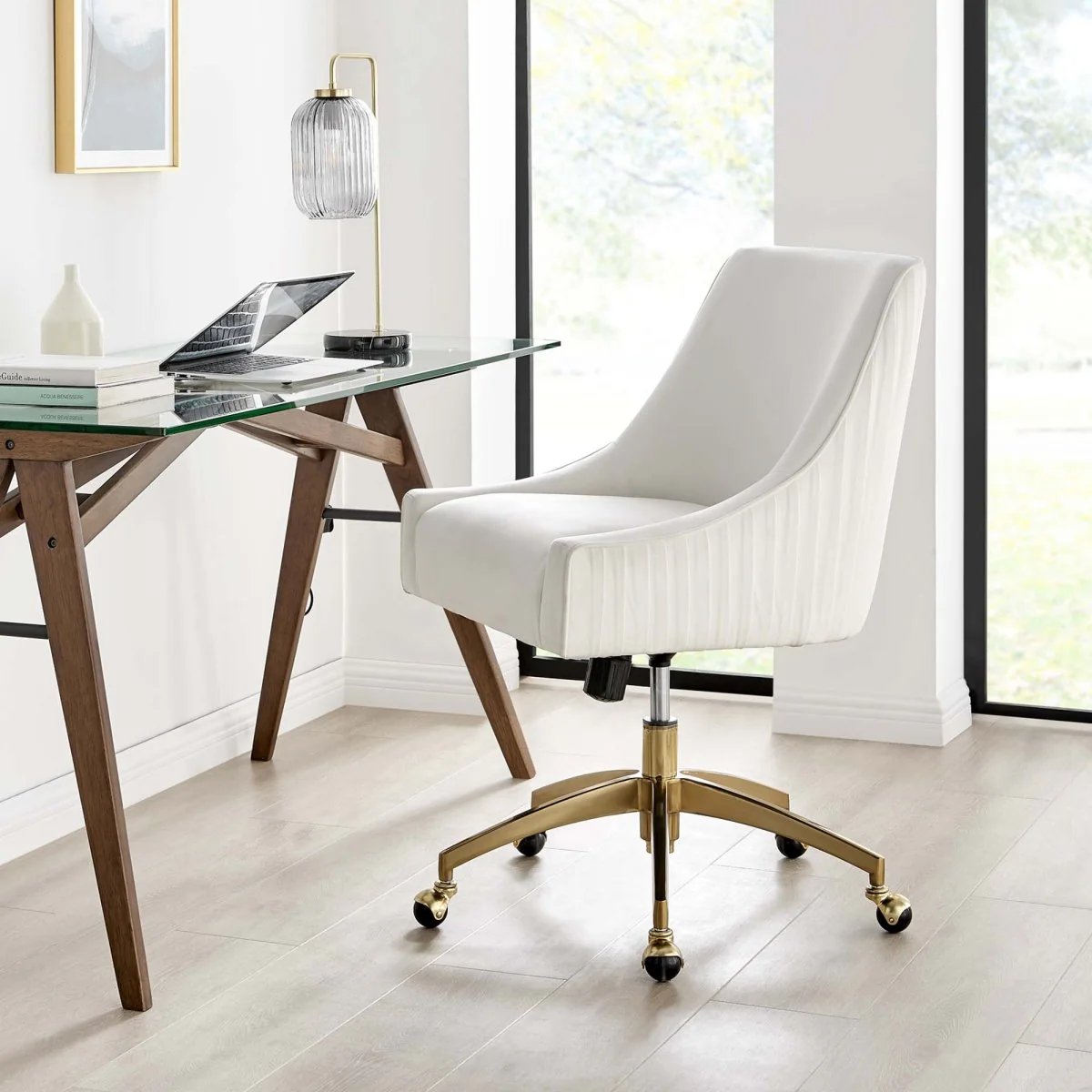 Performance Velvet Office Chair with Gold Base — Modern Luxury Desk Seating - Image 21