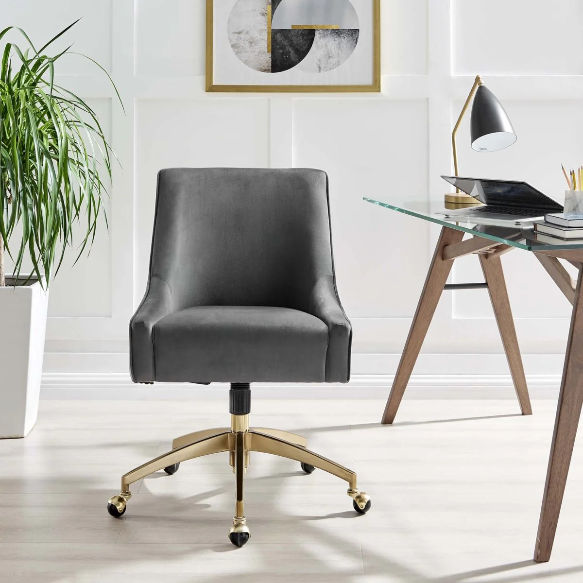 Performance Velvet Office Chair with Gold Base — Plush Upholstery and Sleek Design - Image 24