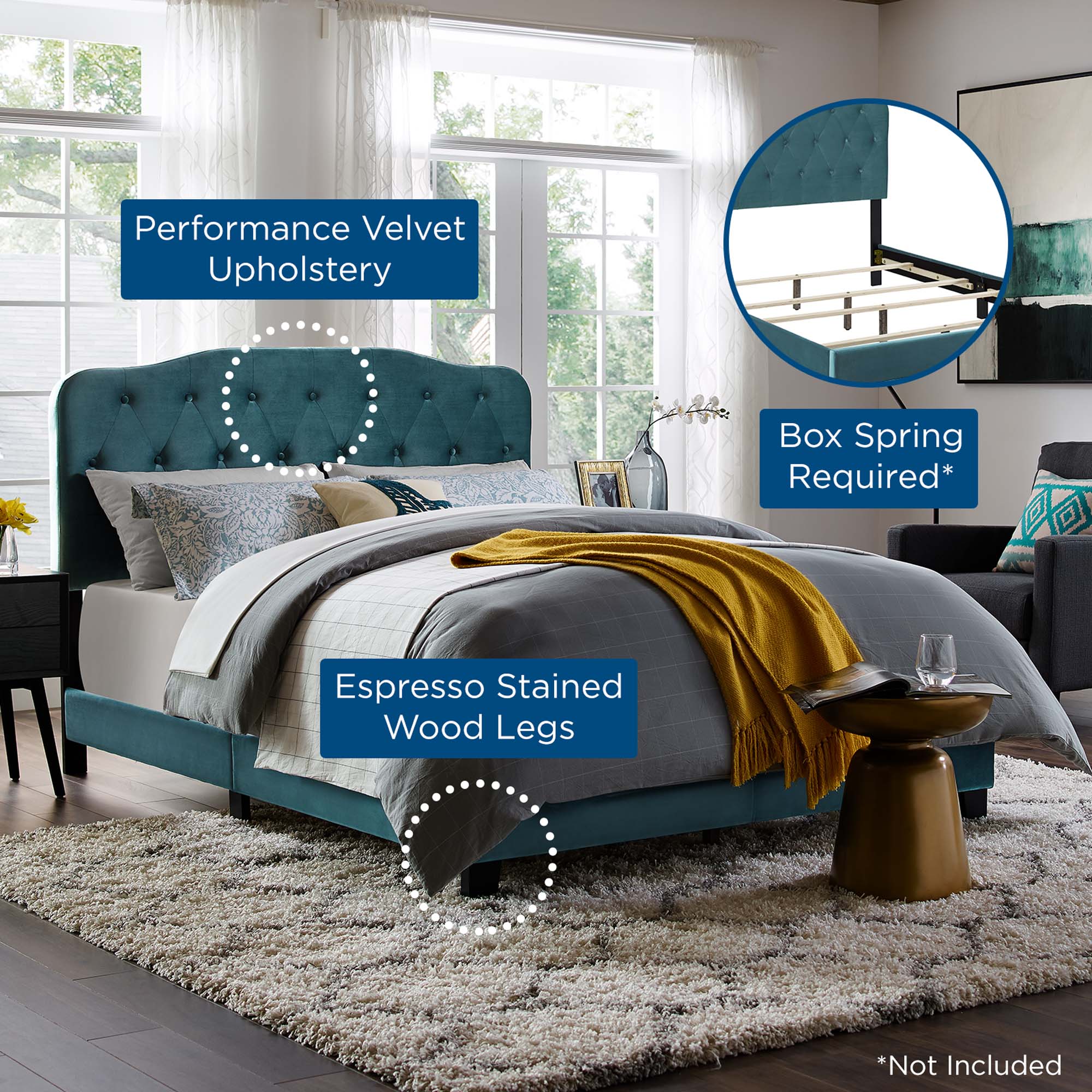 Performance Velvet Padded Button Tufted Platform Bed - Image 2