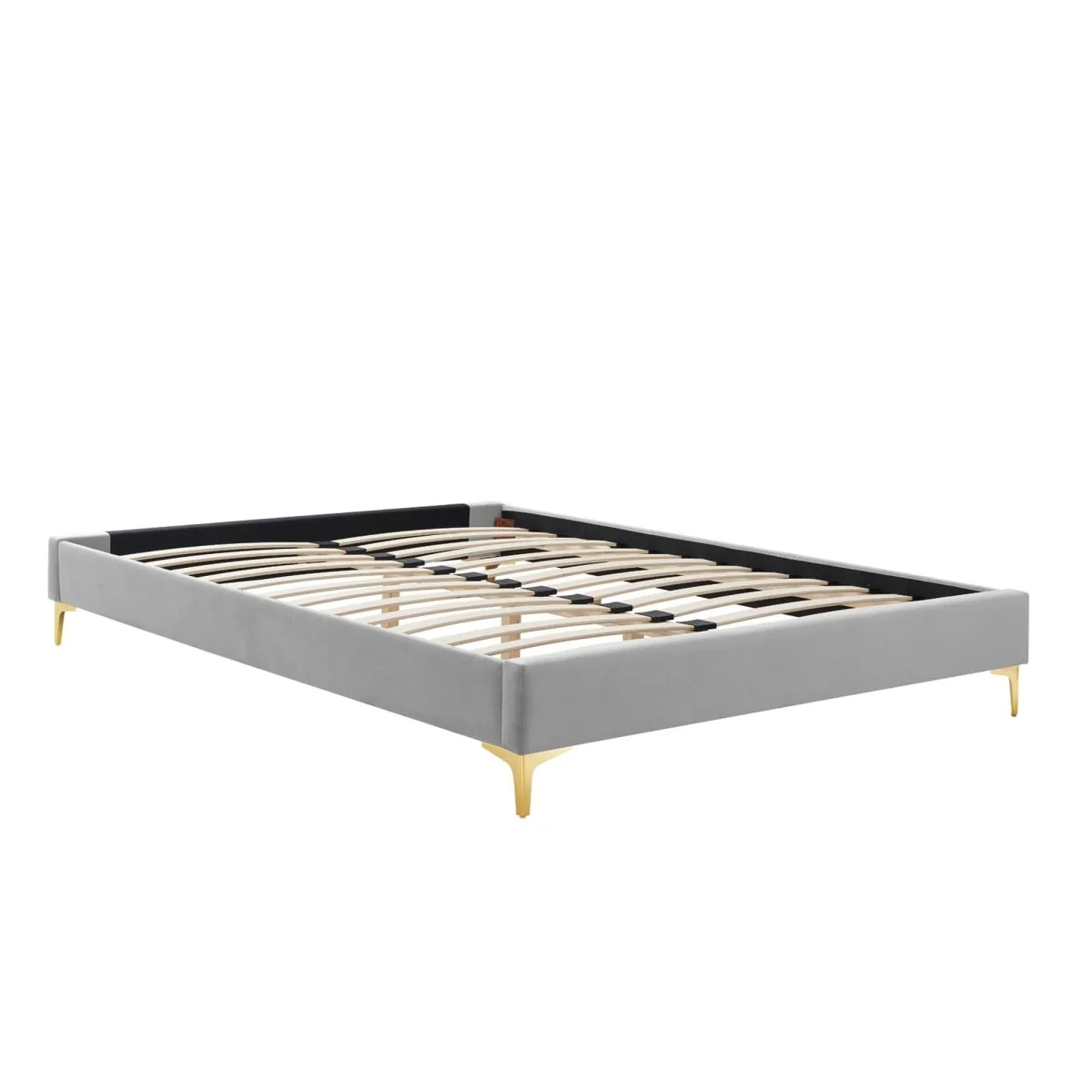 Performance Velvet Platform Bed Frame with Gold Metal Legs - Image 24