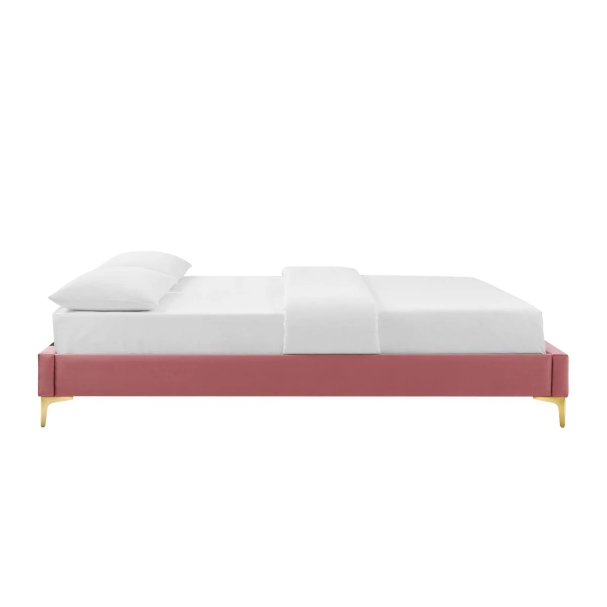 Performance Velvet Platform Bed Frame with Gold Metal Legs - Image 3