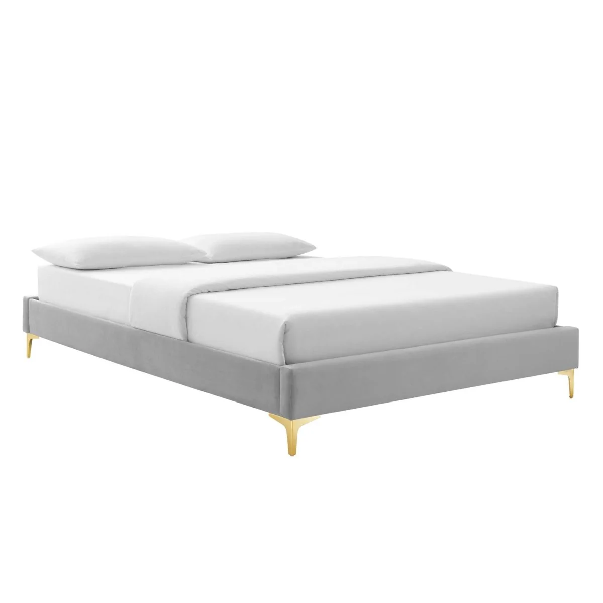 Performance Velvet Platform Bed Frame with Gold Metal Legs - Image 46