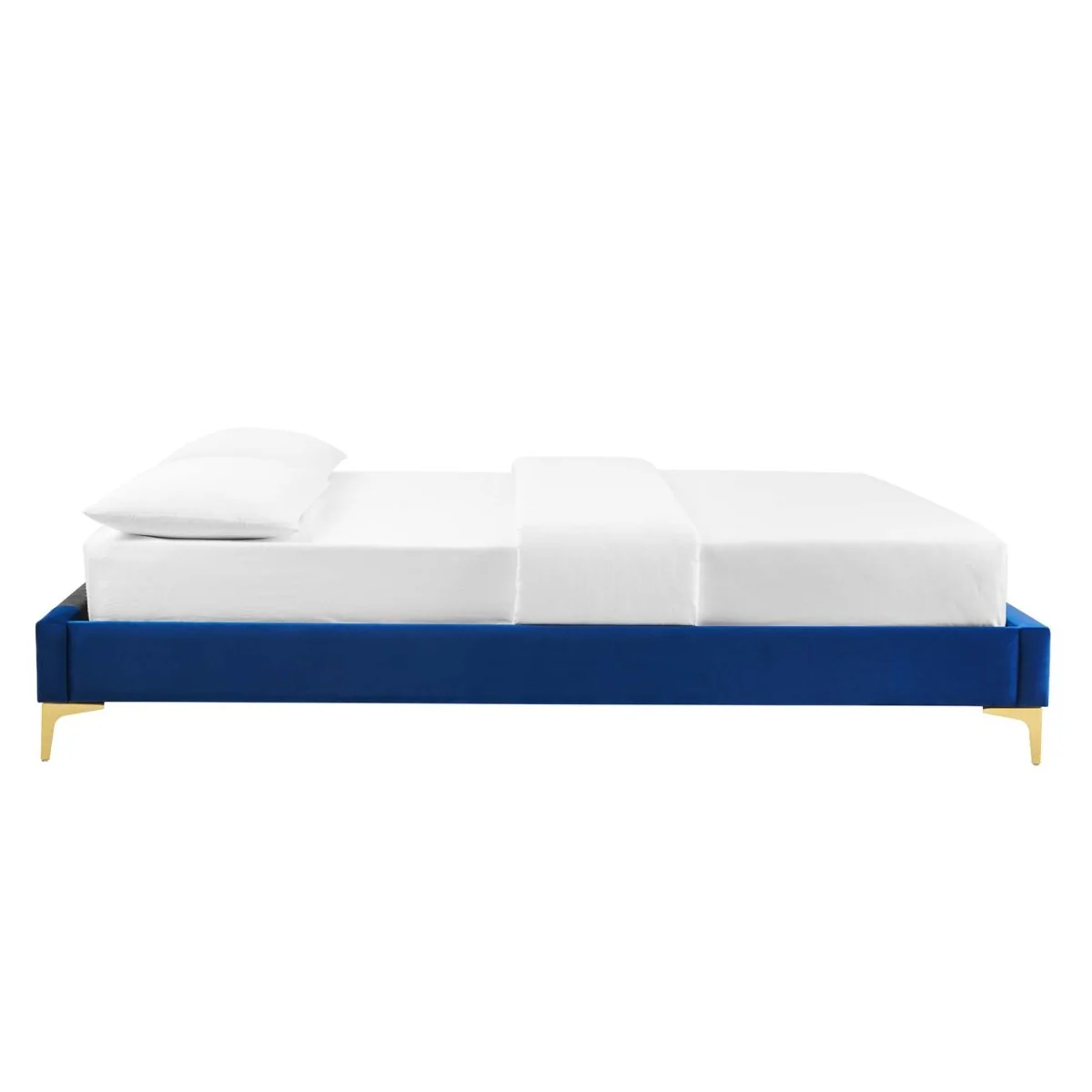 Performance Velvet Platform Bed Frame with Gold Metal Legs - Image 57