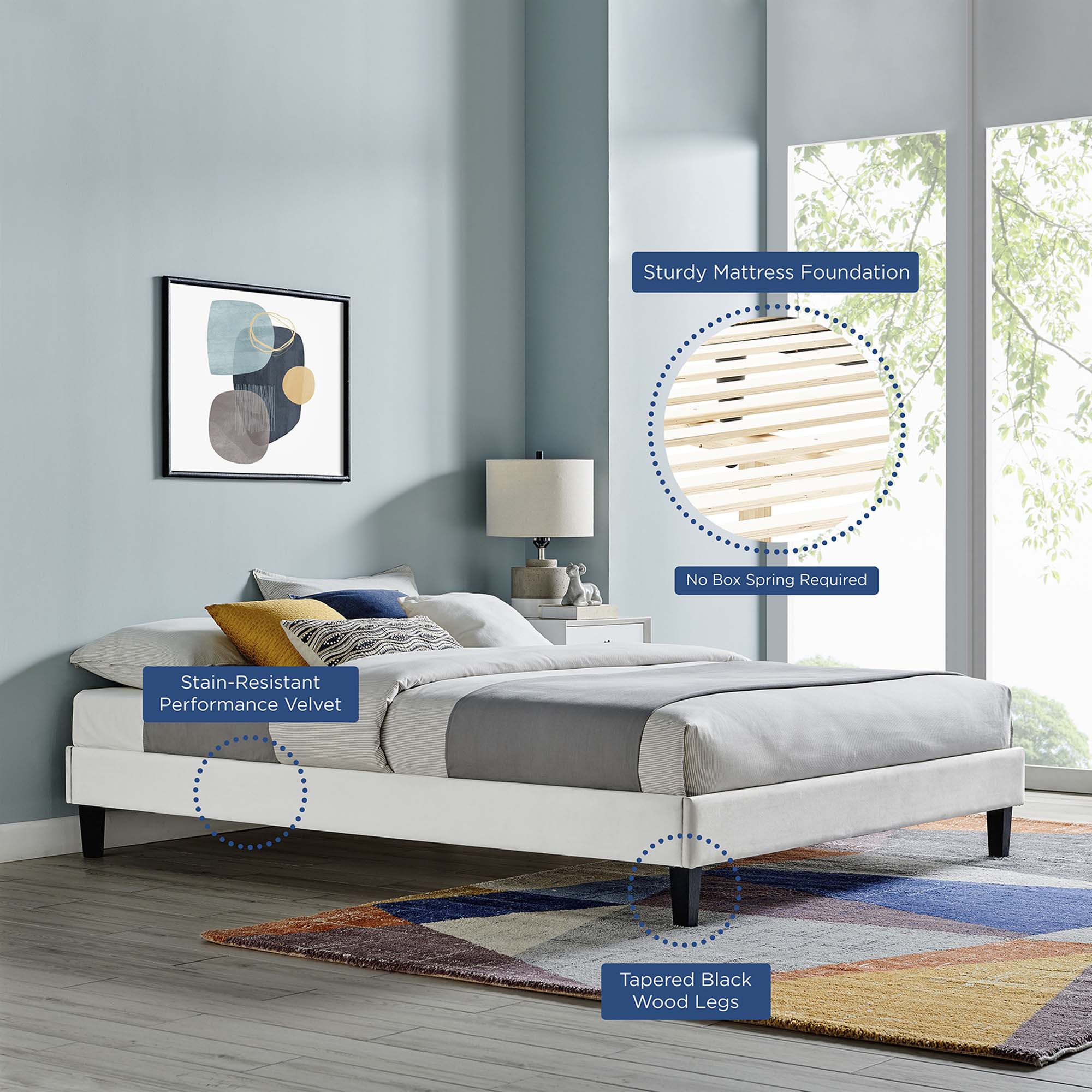 Performance Velvet Upholstered Platform Bed Frame - Image 22
