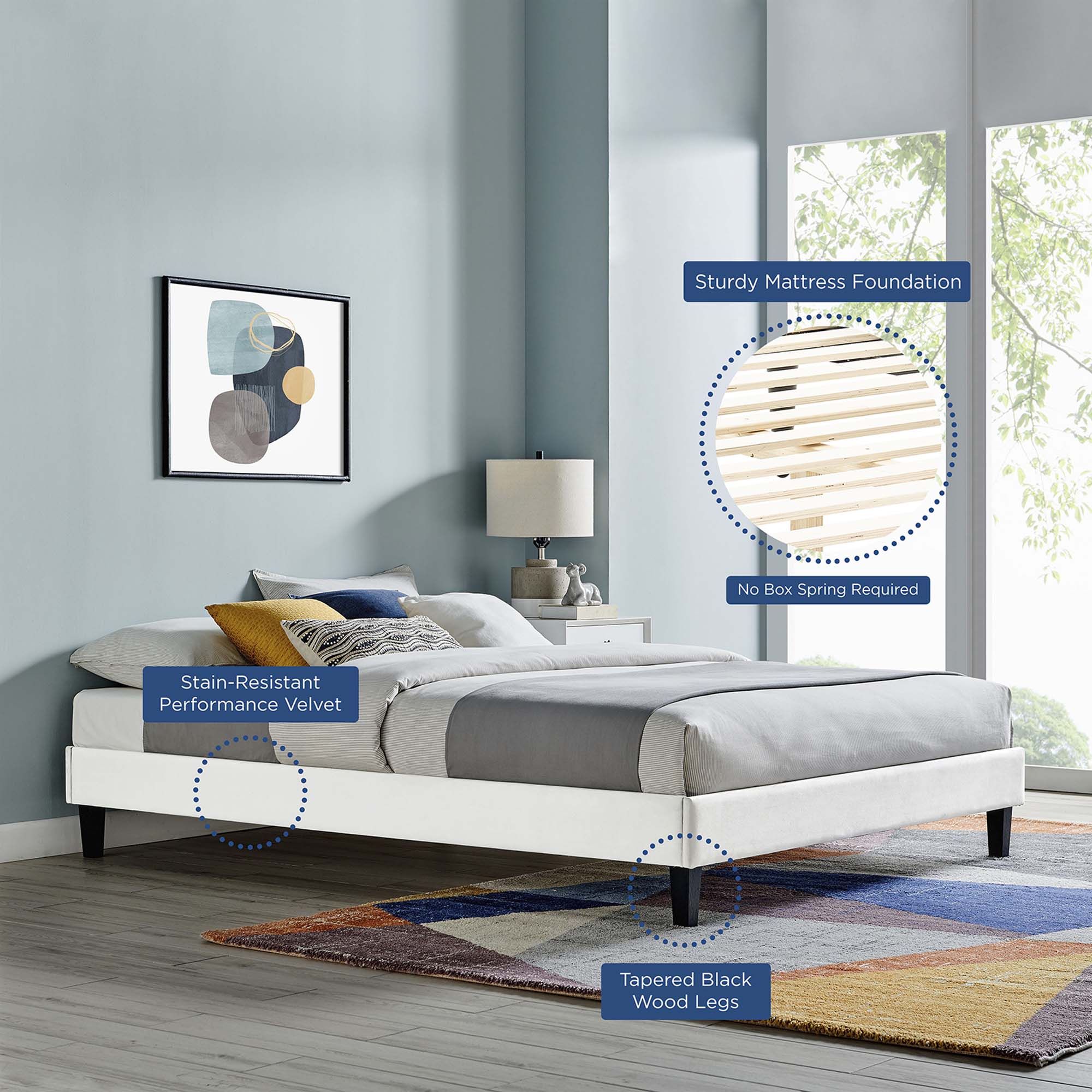 Performance Velvet Upholstered Platform Bed Frame - Image 57