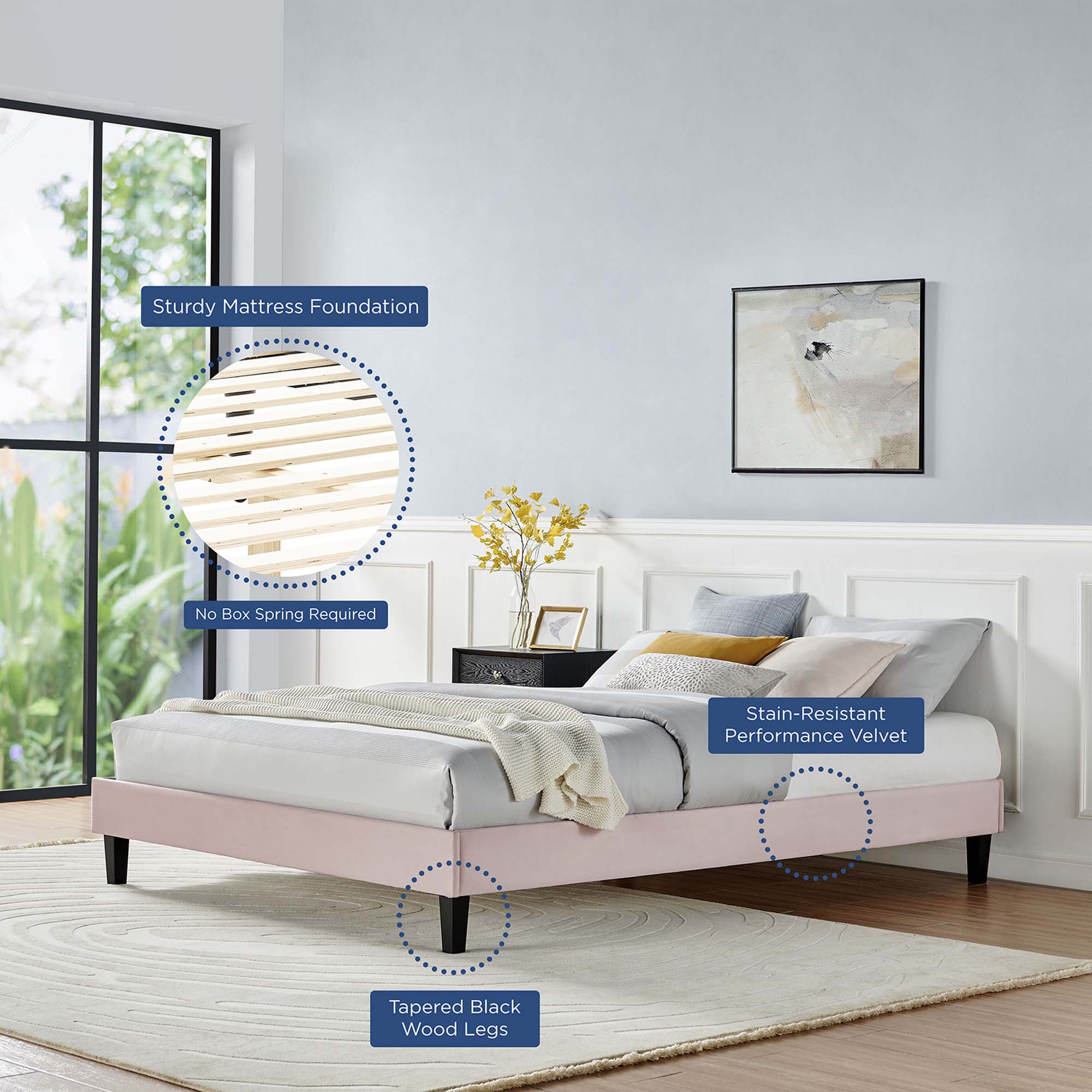 Performance Velvet Upholstered Platform Bed Frame - Image 67