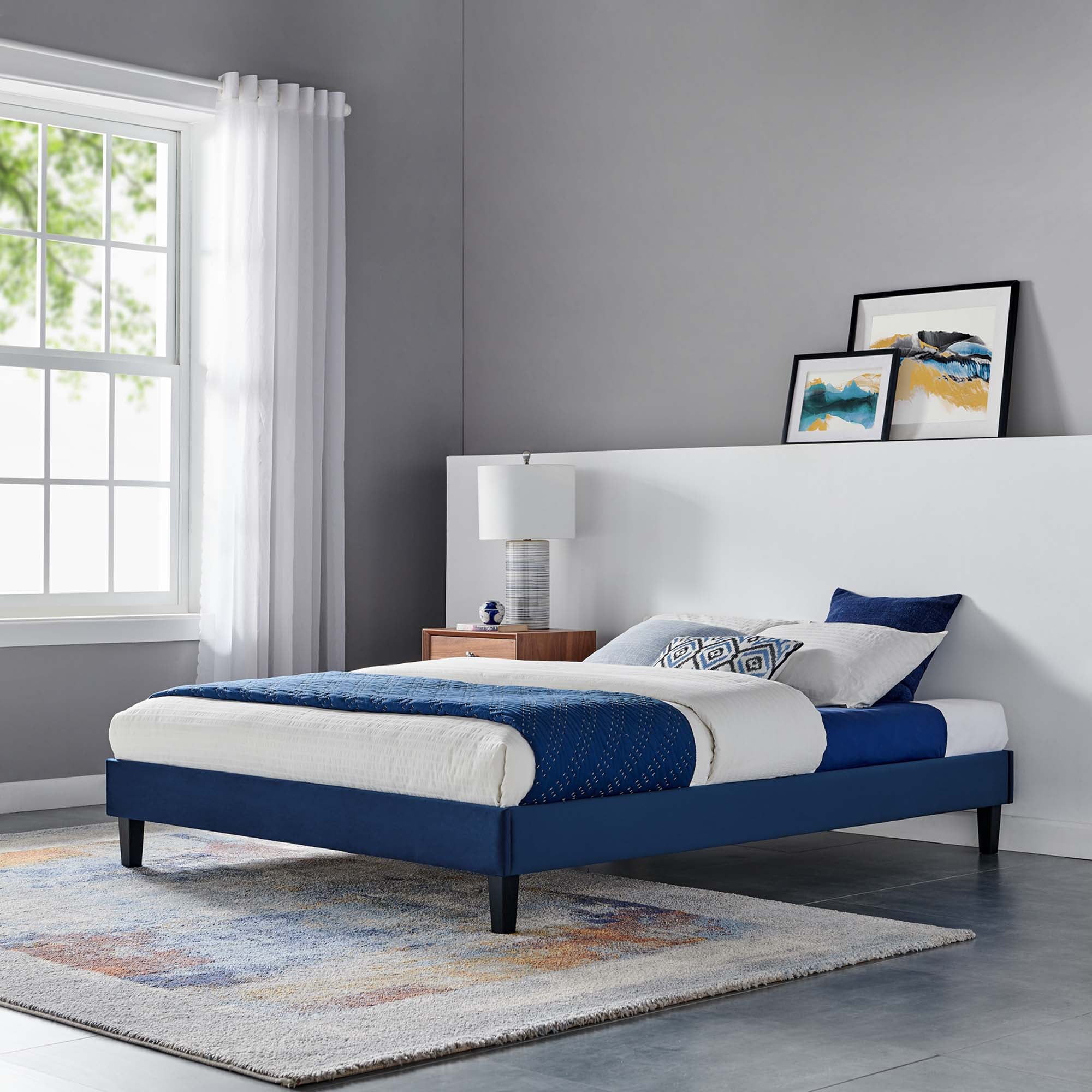 Performance Velvet Upholstered Platform Bed Frame - Image 95