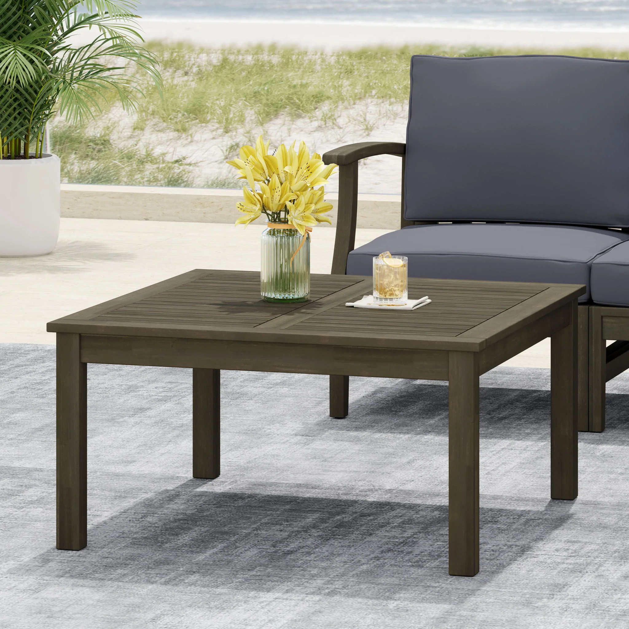 Perla - Rustic Square Coffee Table With Block Legs - Image 10