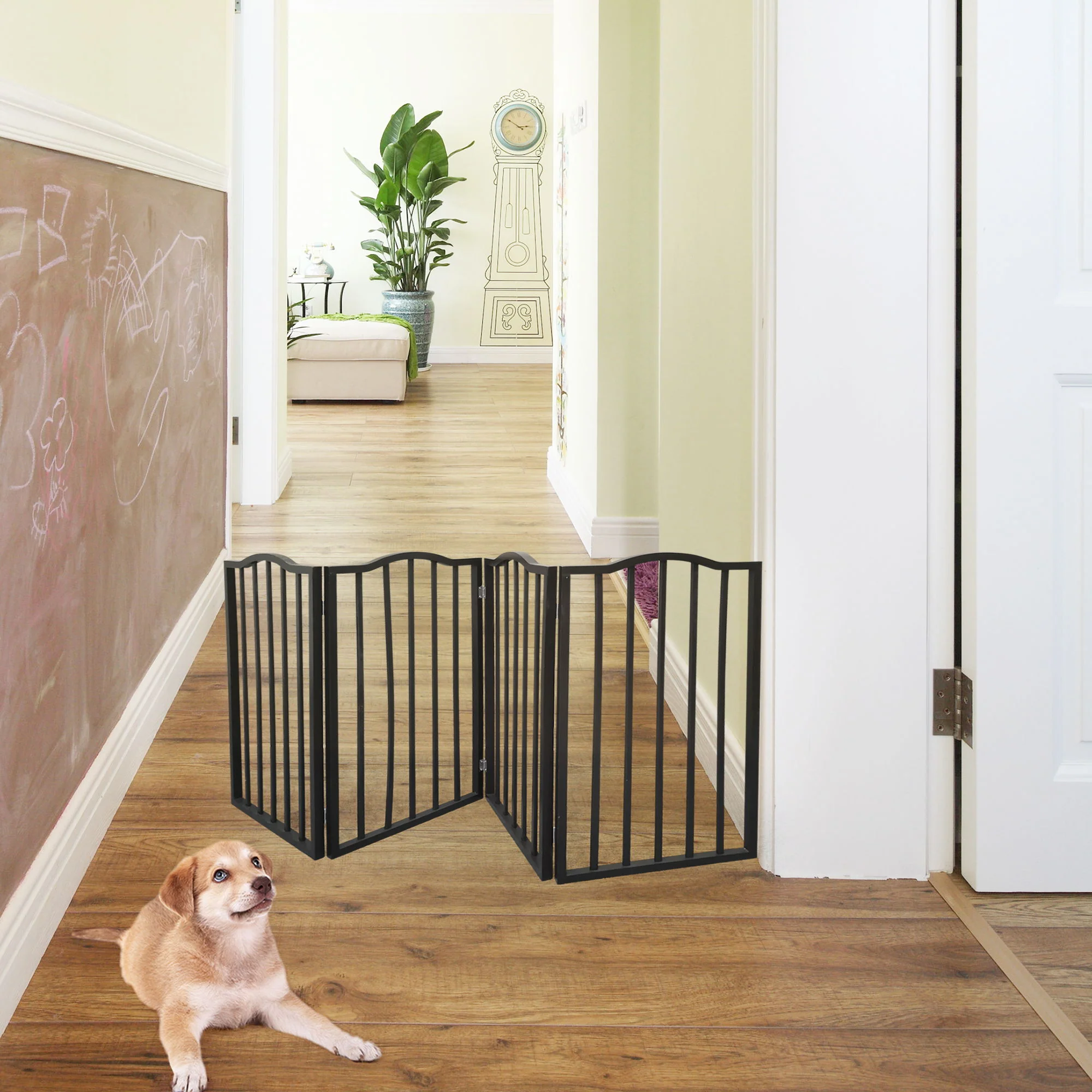 Pet Gate Dog Gate For Doorways, Stairs Or House Freestanding Folding - Dark Brown - Image 8