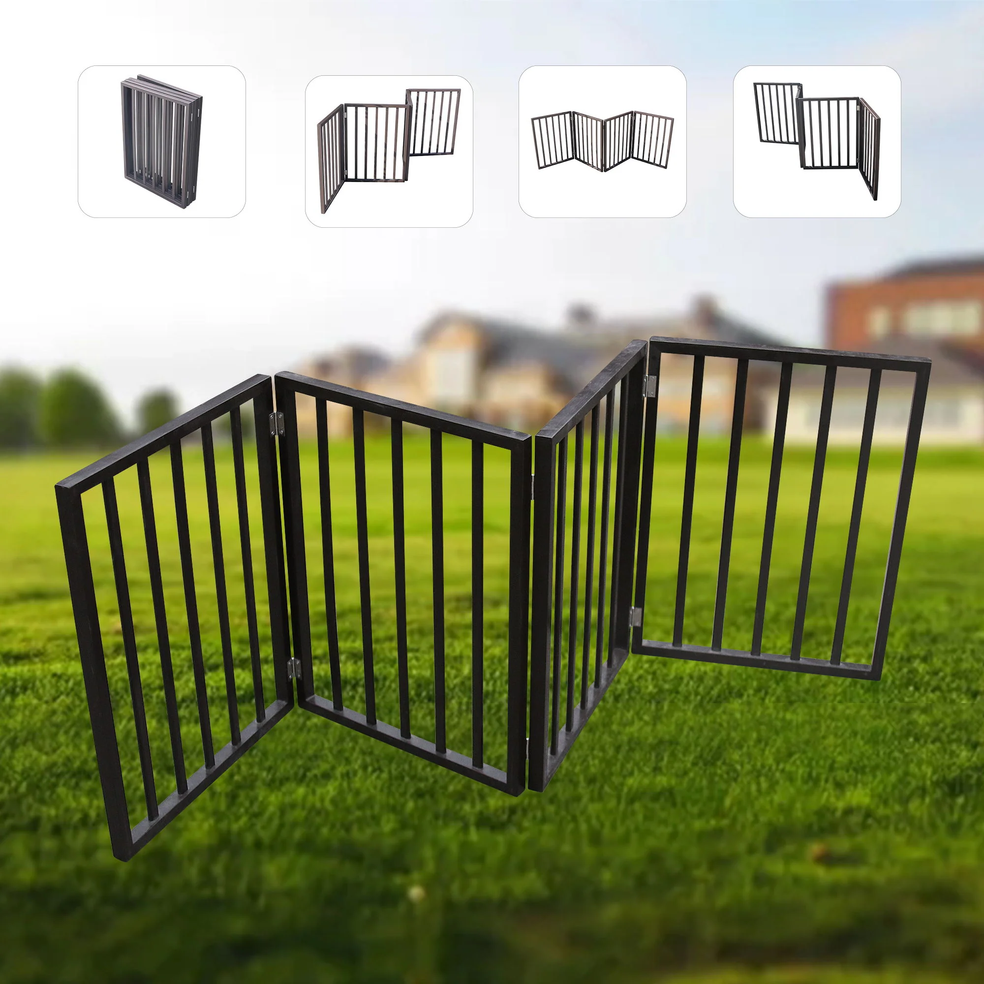 Pet Gate Dog Gate For Doorways, Stairs Or House Freestanding, Folding - Dark Brown - Image 8