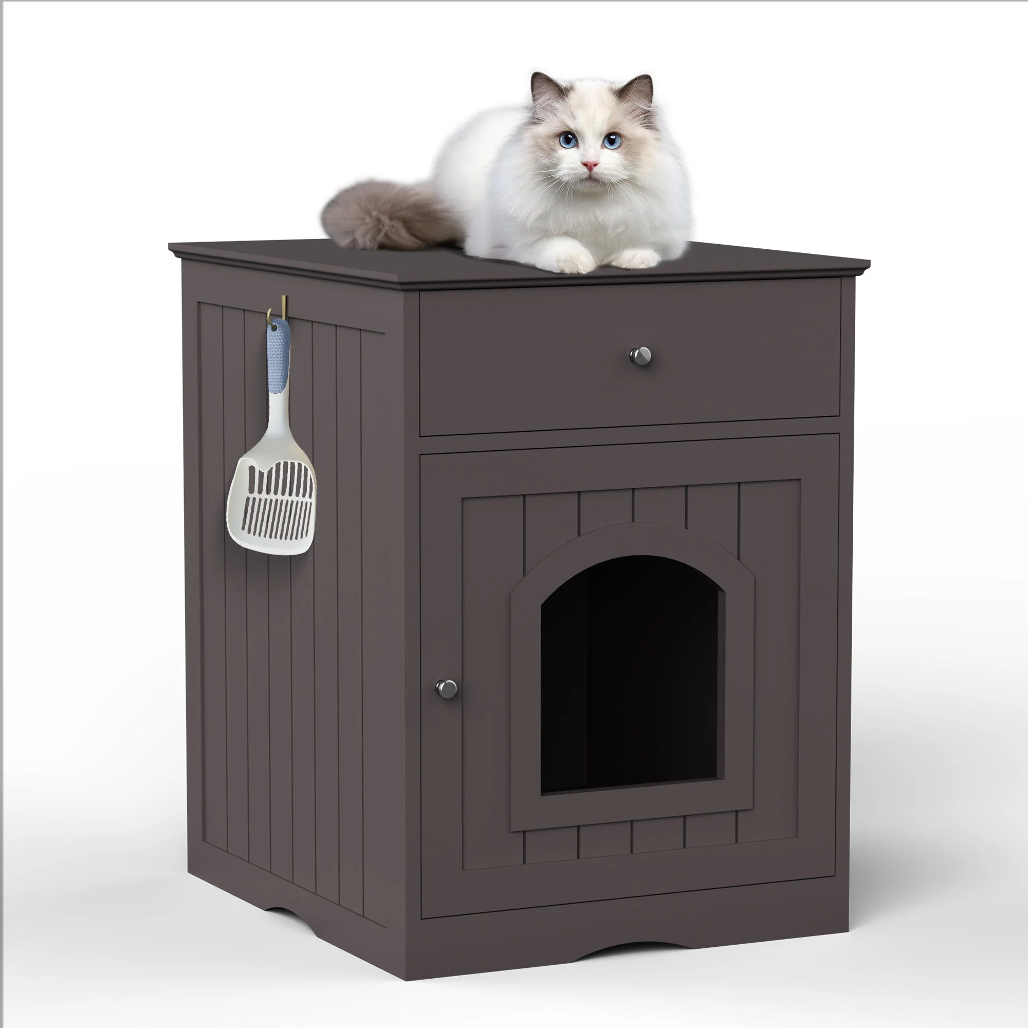 Pet House Cat Litter Box Enclosure With Drawer, Side Table - Image 7