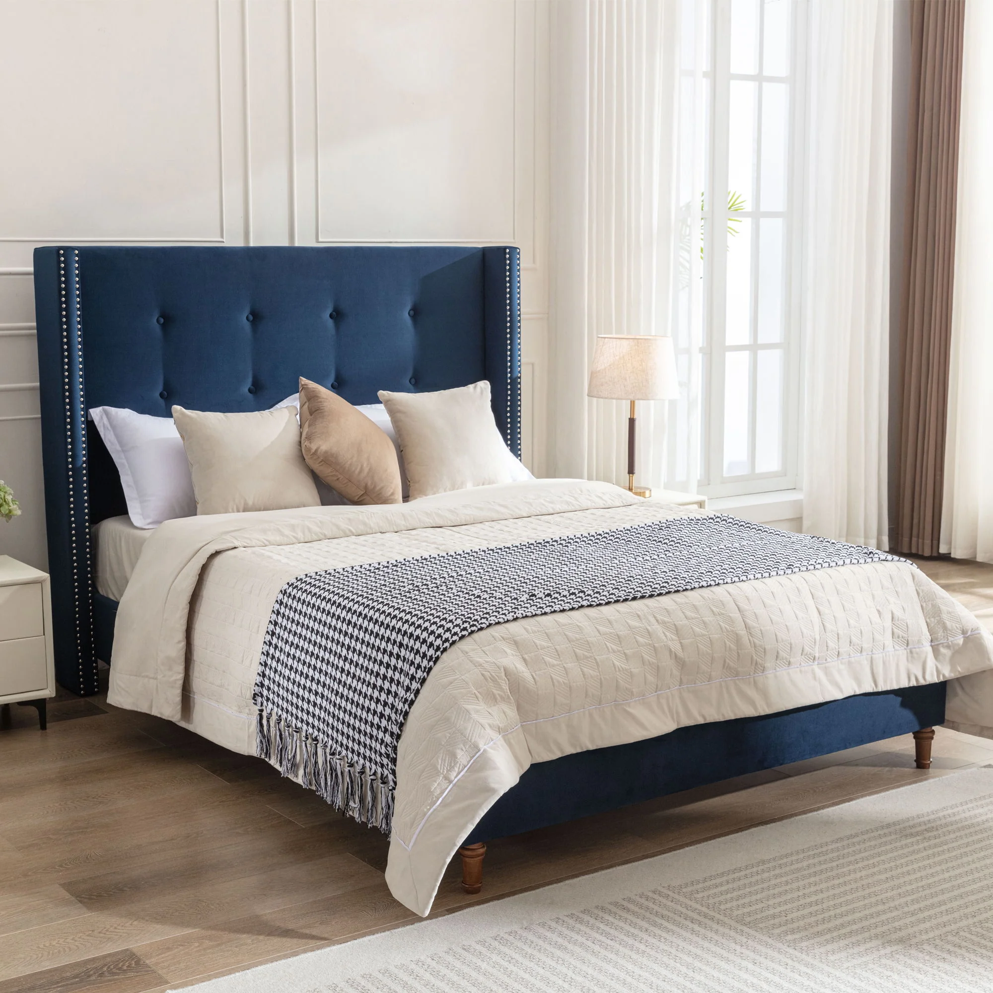 Peyton - Upholstered Bed With 54" High Headboard, Traditional Hand Buttoned Tufting - Image 9