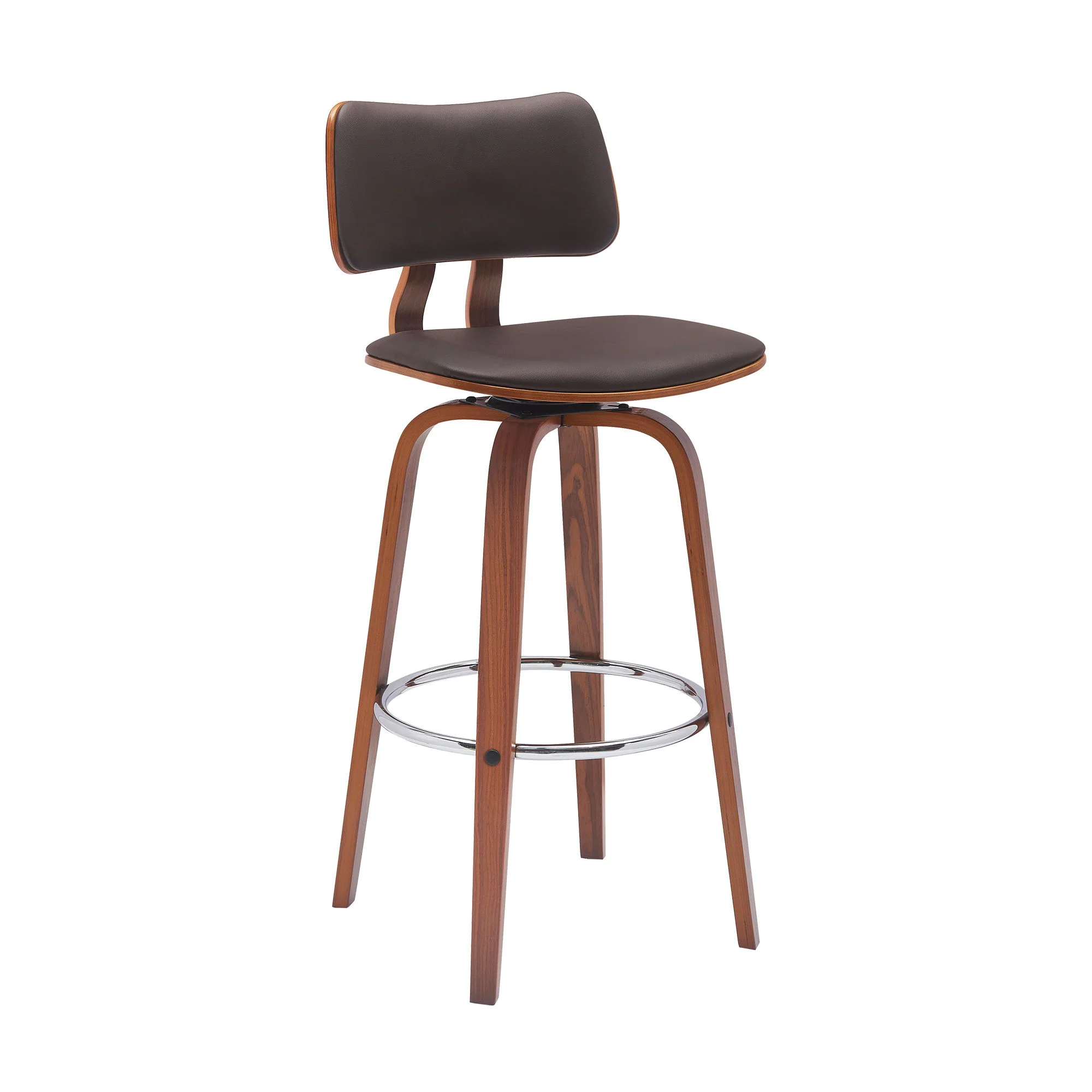Pico - Swivel Walnut Wood Faux Leather Stool - Image 2