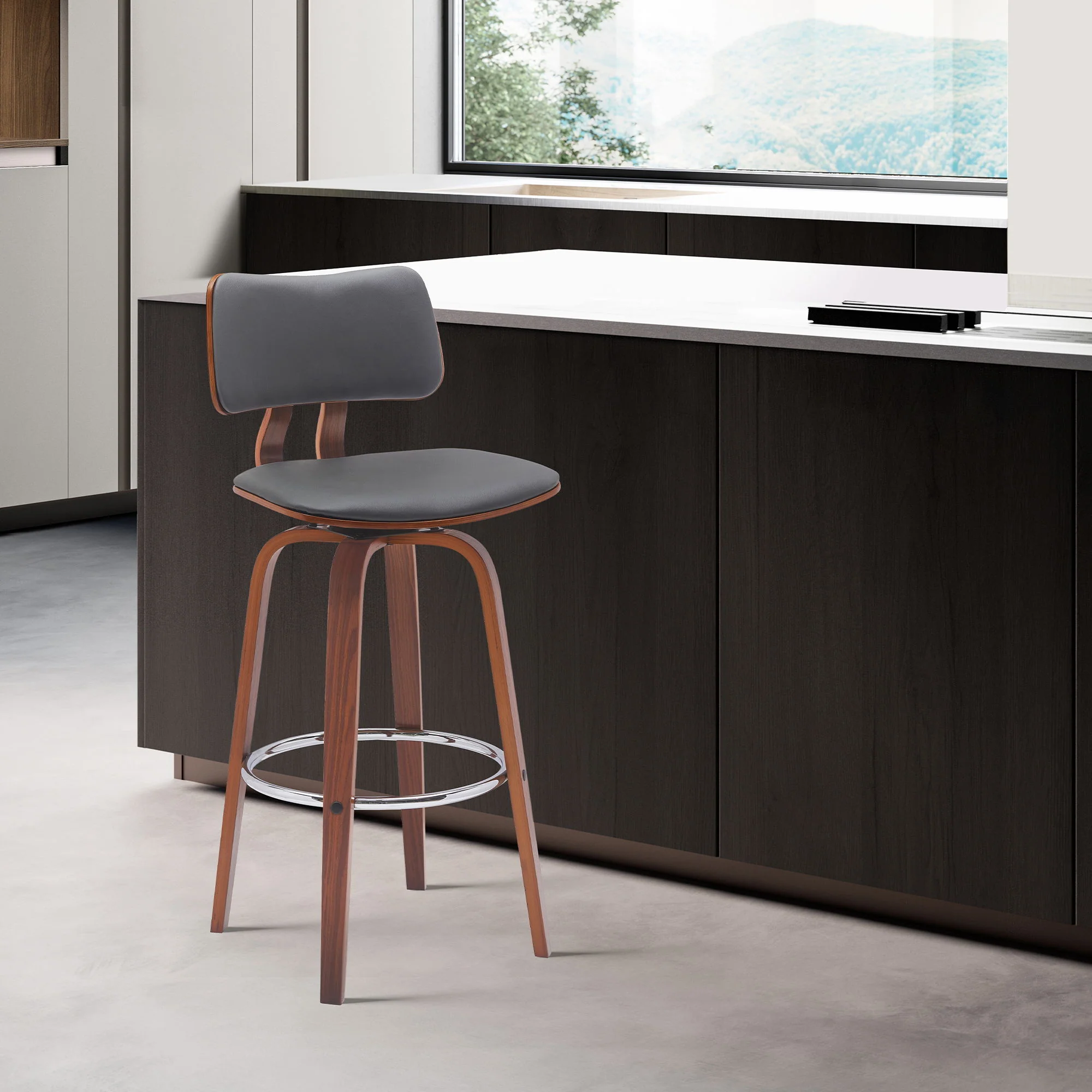 Pico - Swivel Walnut Wood Faux Leather Stool - Image 45