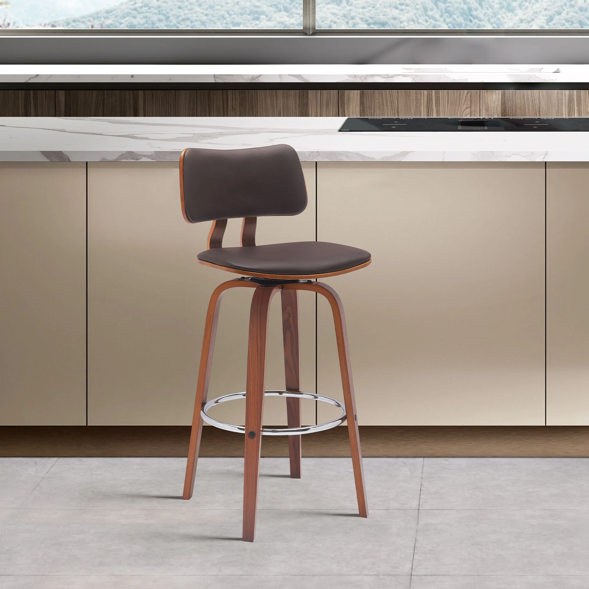 Pico - Swivel Walnut Wood Faux Leather Stool - Image 46