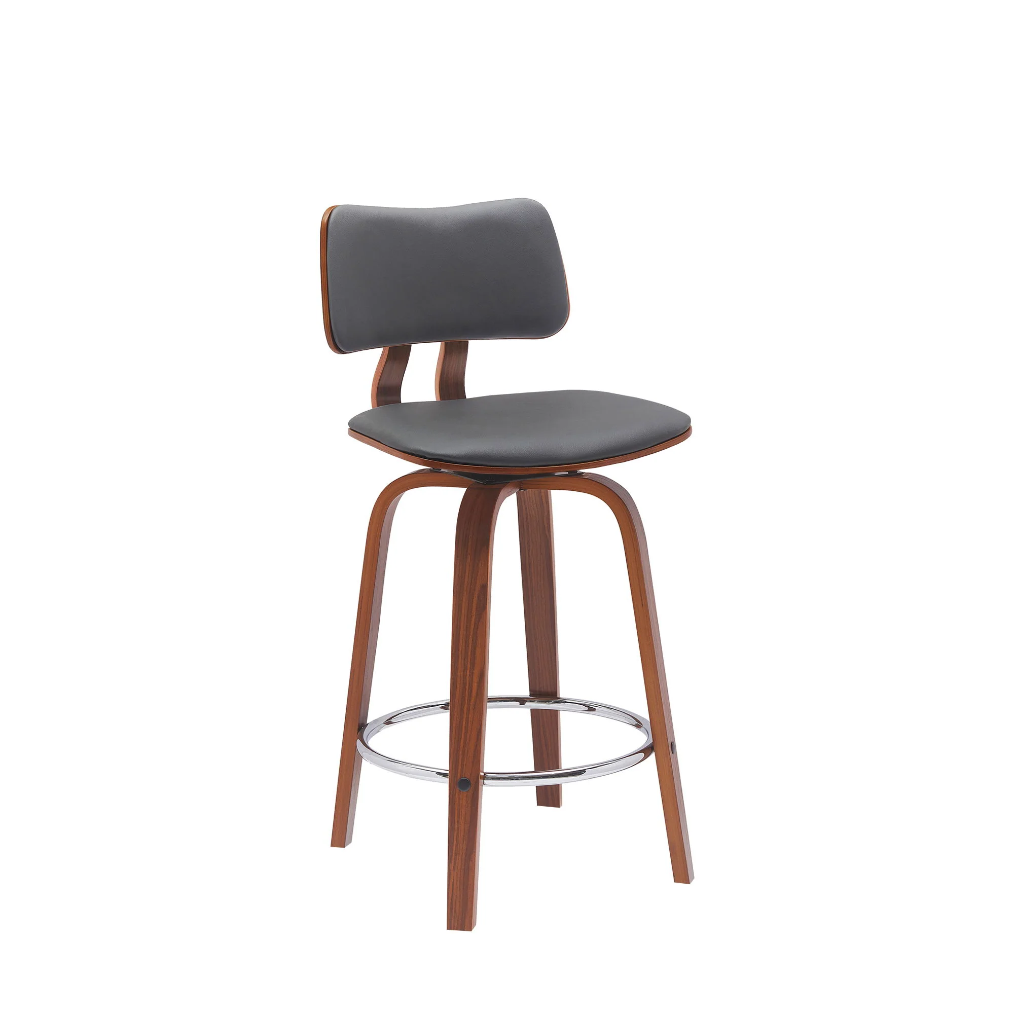 Pico - Swivel Walnut Wood Faux Leather Stool - Image 5