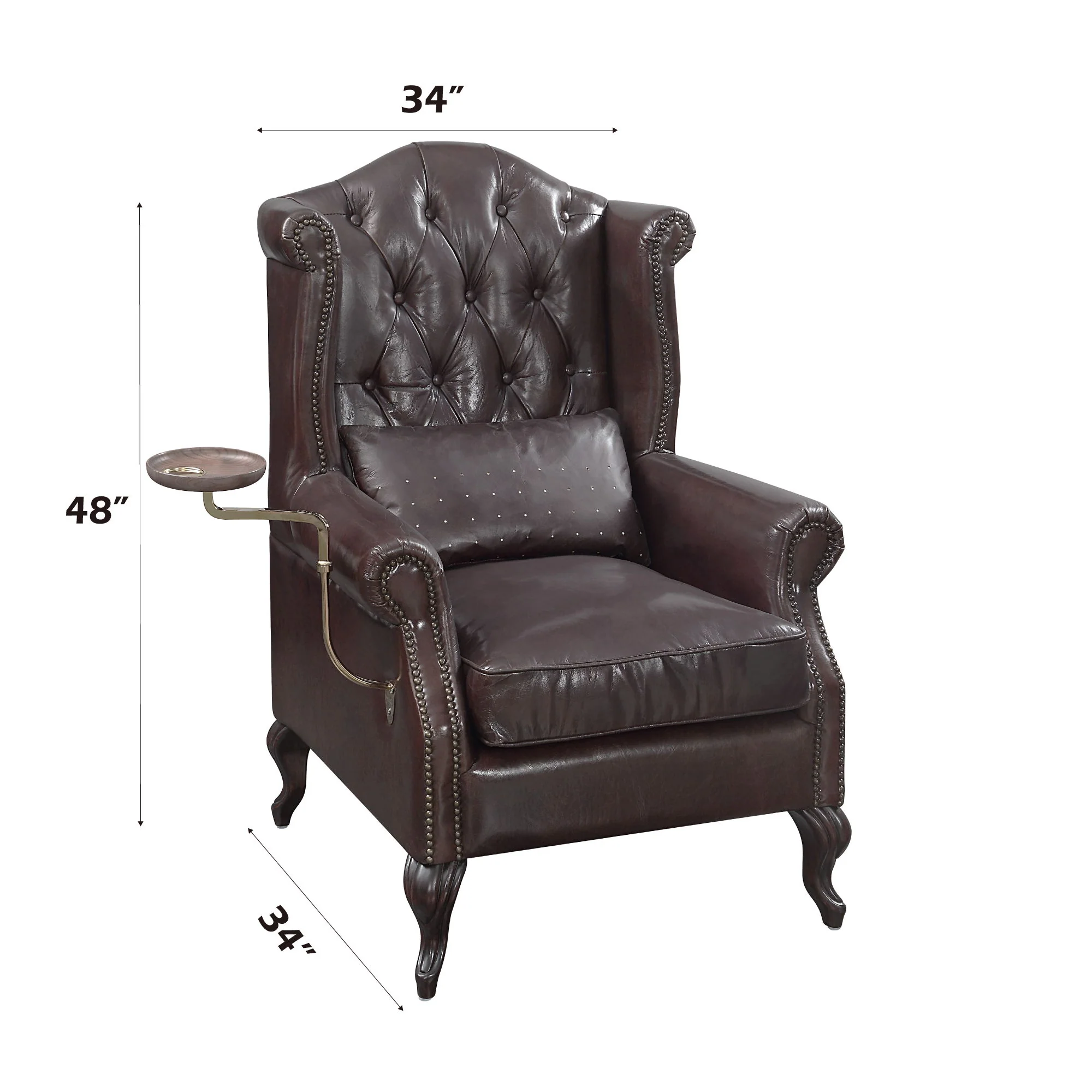 Pino - Vintage Top Grain Leather Accent Chair With 1 Toss Pillow - Brown - Image 4