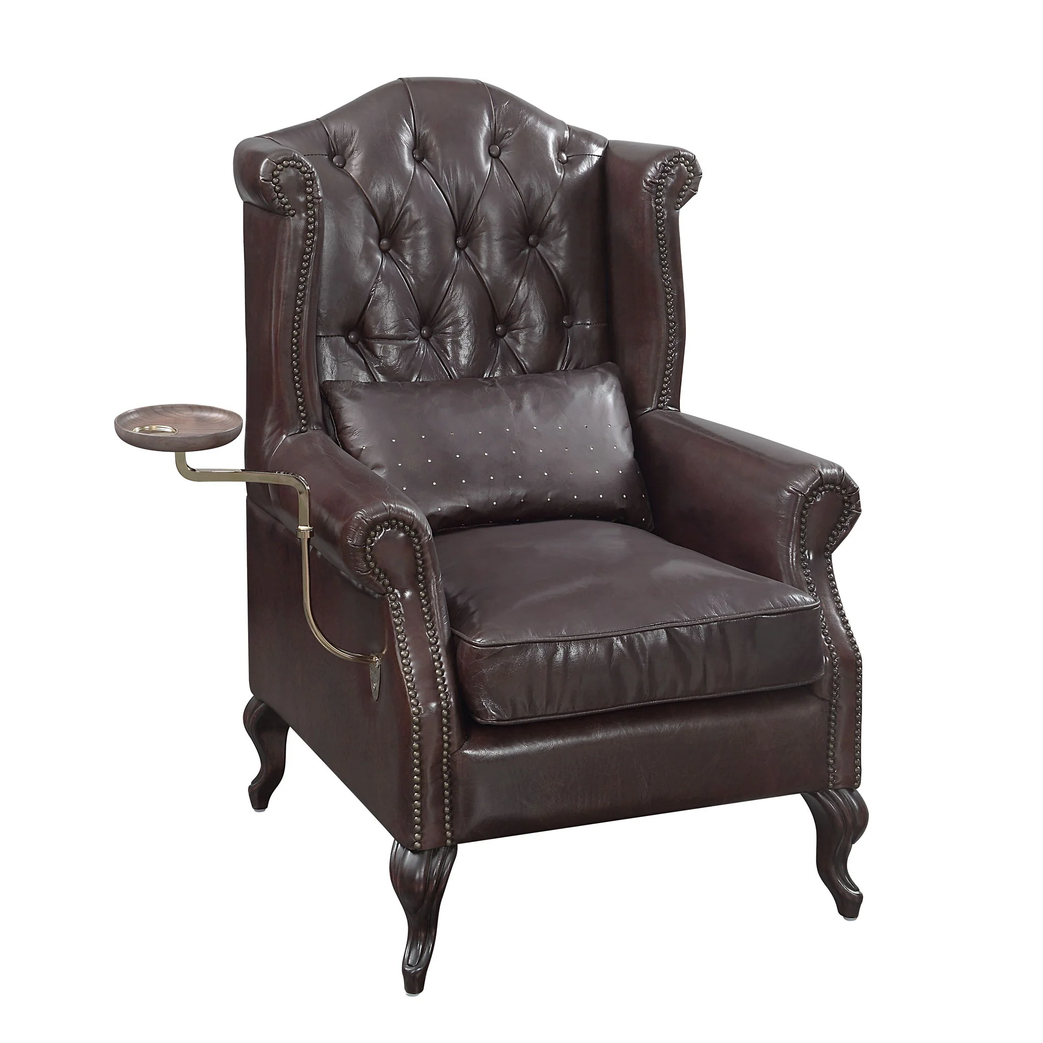 Pino - Vintage Top Grain Leather Accent Chair With 1 Toss Pillow - Brown - Image 7