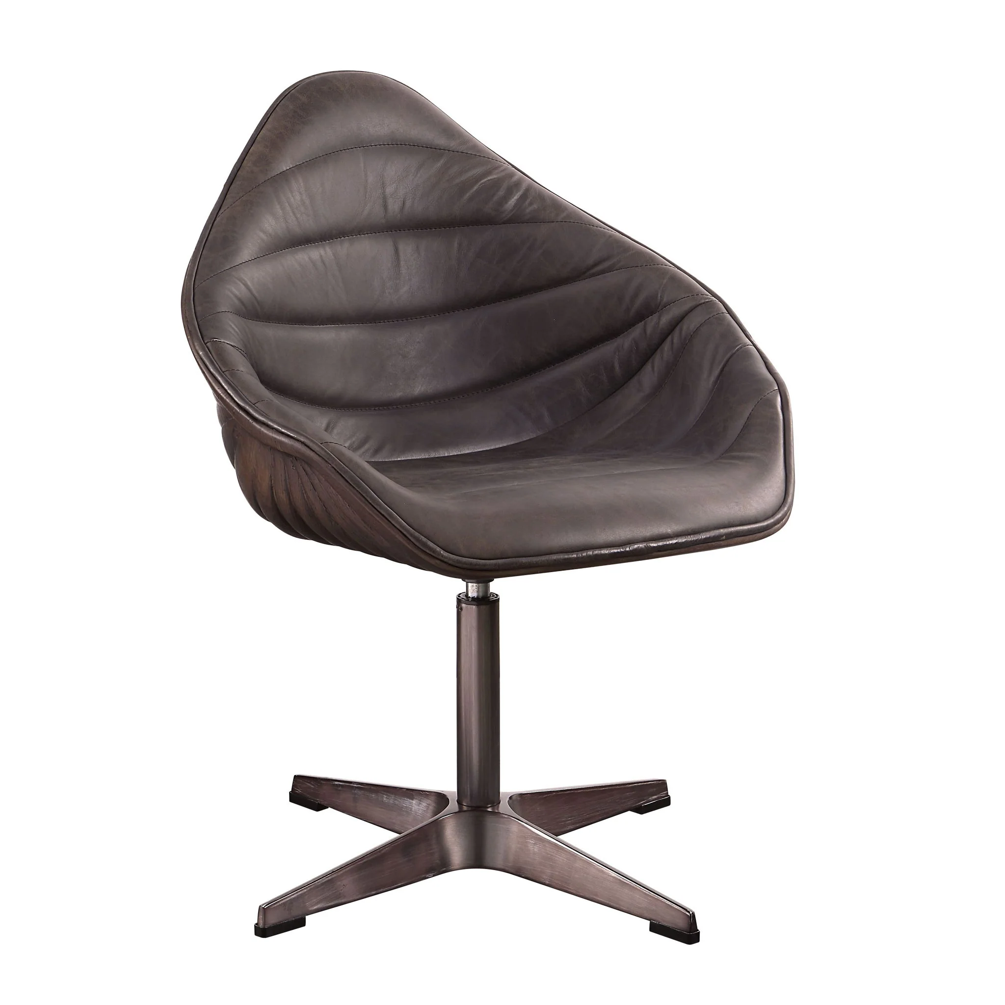 Pipino - Top Grain Leather Accent Chair With Swivel - Antique Ebony - Image 7