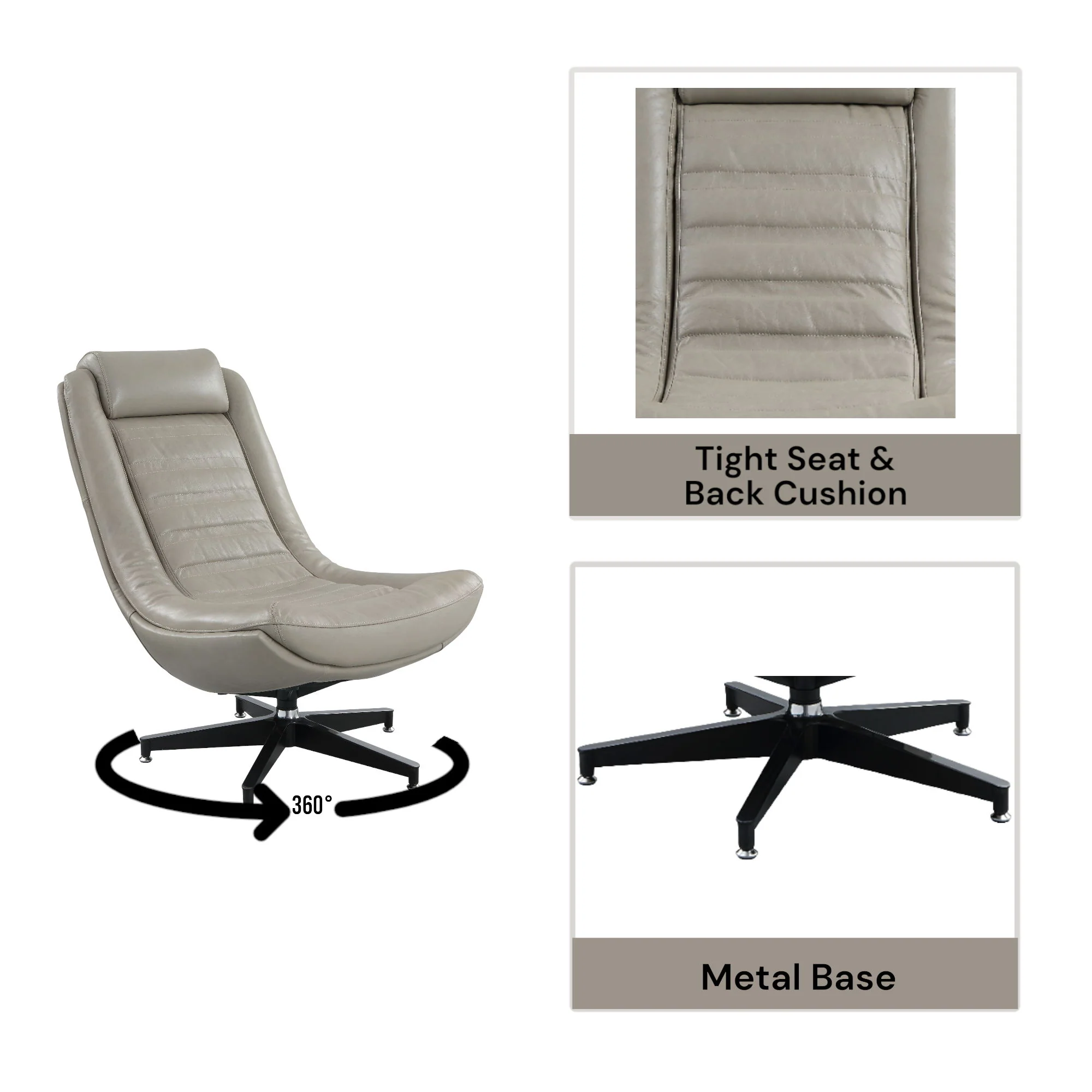Piran - Top Grain Leather Accent Chair With Swivel - Twilight - Image 5
