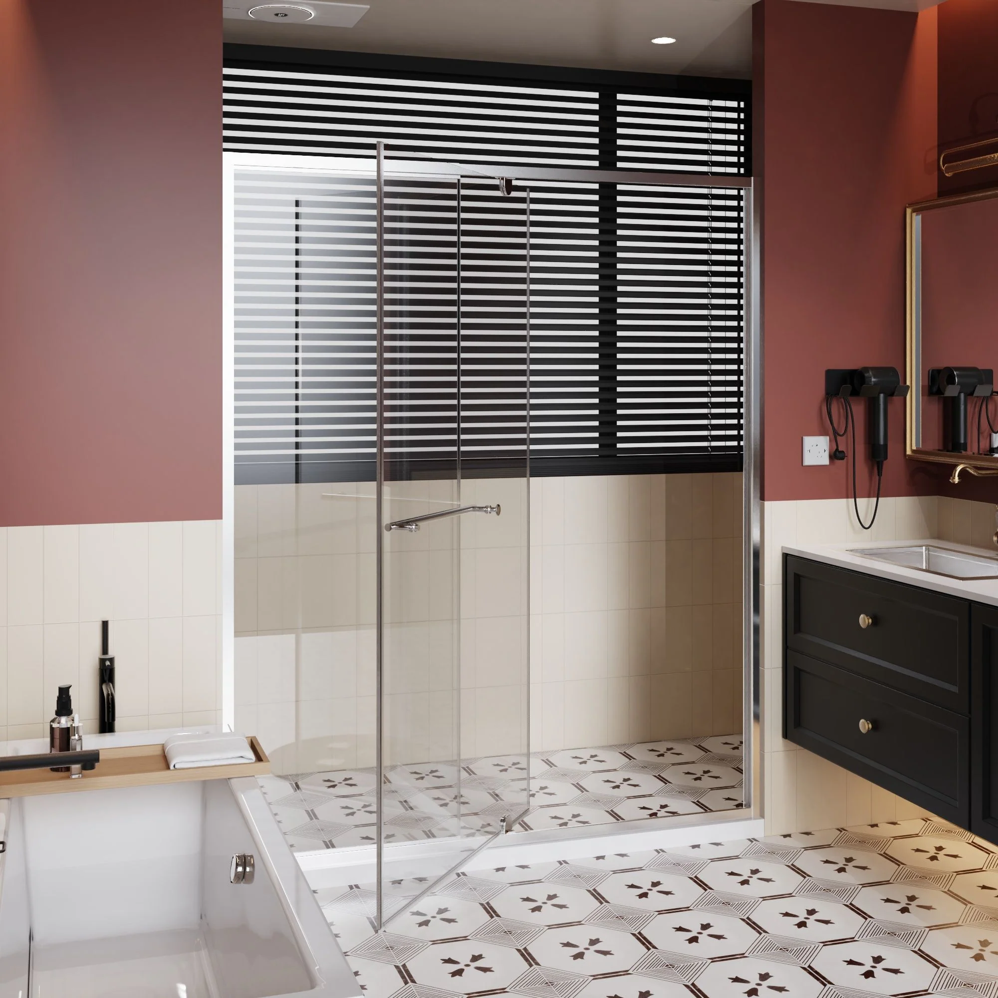 Pivot Shower Door With Handle, 1 / 4" Thick - Chrome - Image 6