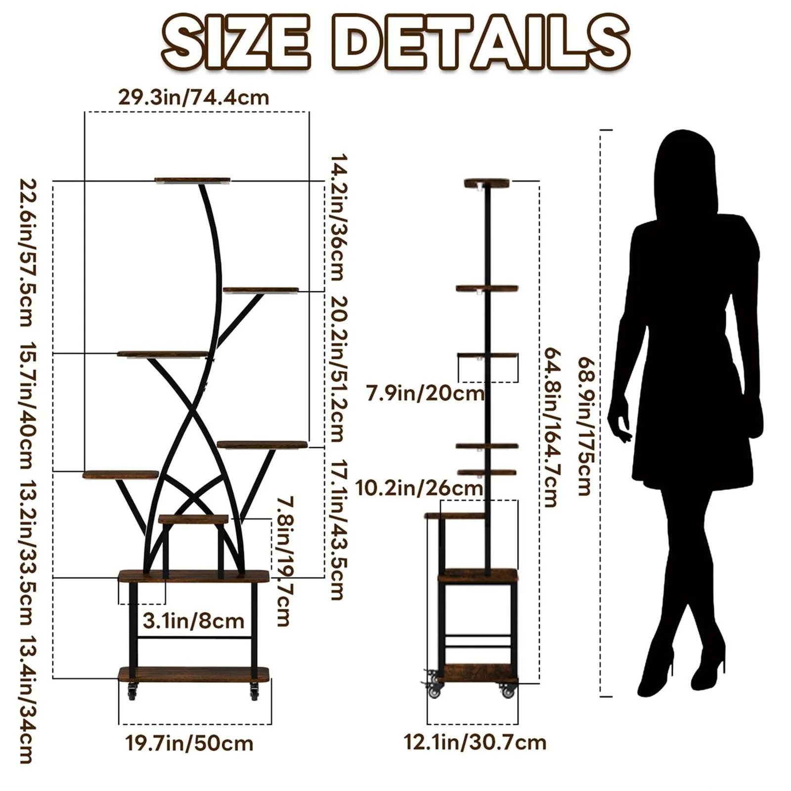 Plant Stand Indoor With Grow Light, 8 Tiered Tall Indoor Plant Shelves For Multiple Plants - Walnut / Black - Image 3