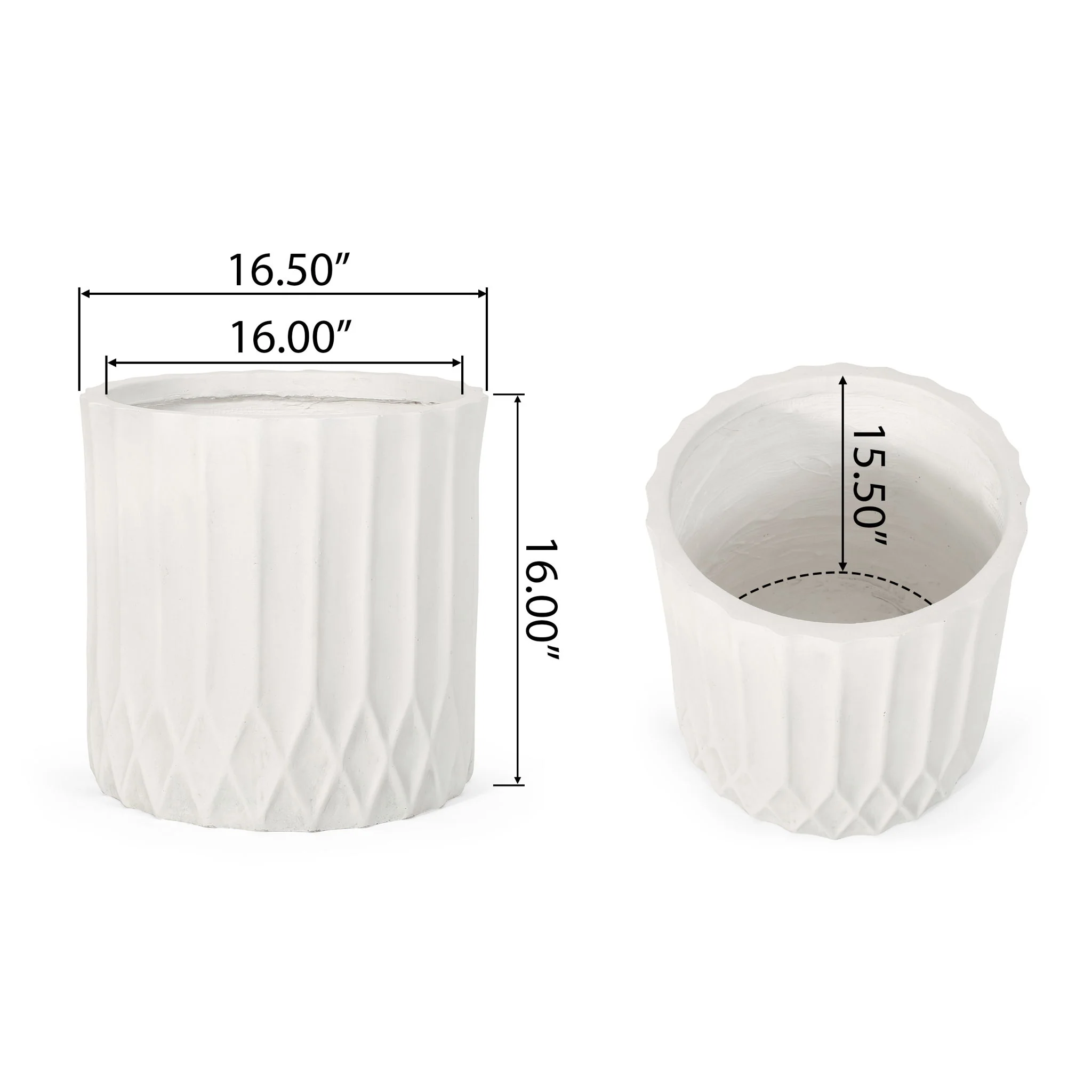 Planter With Subtle Pleated Design - Antique White - Image 3