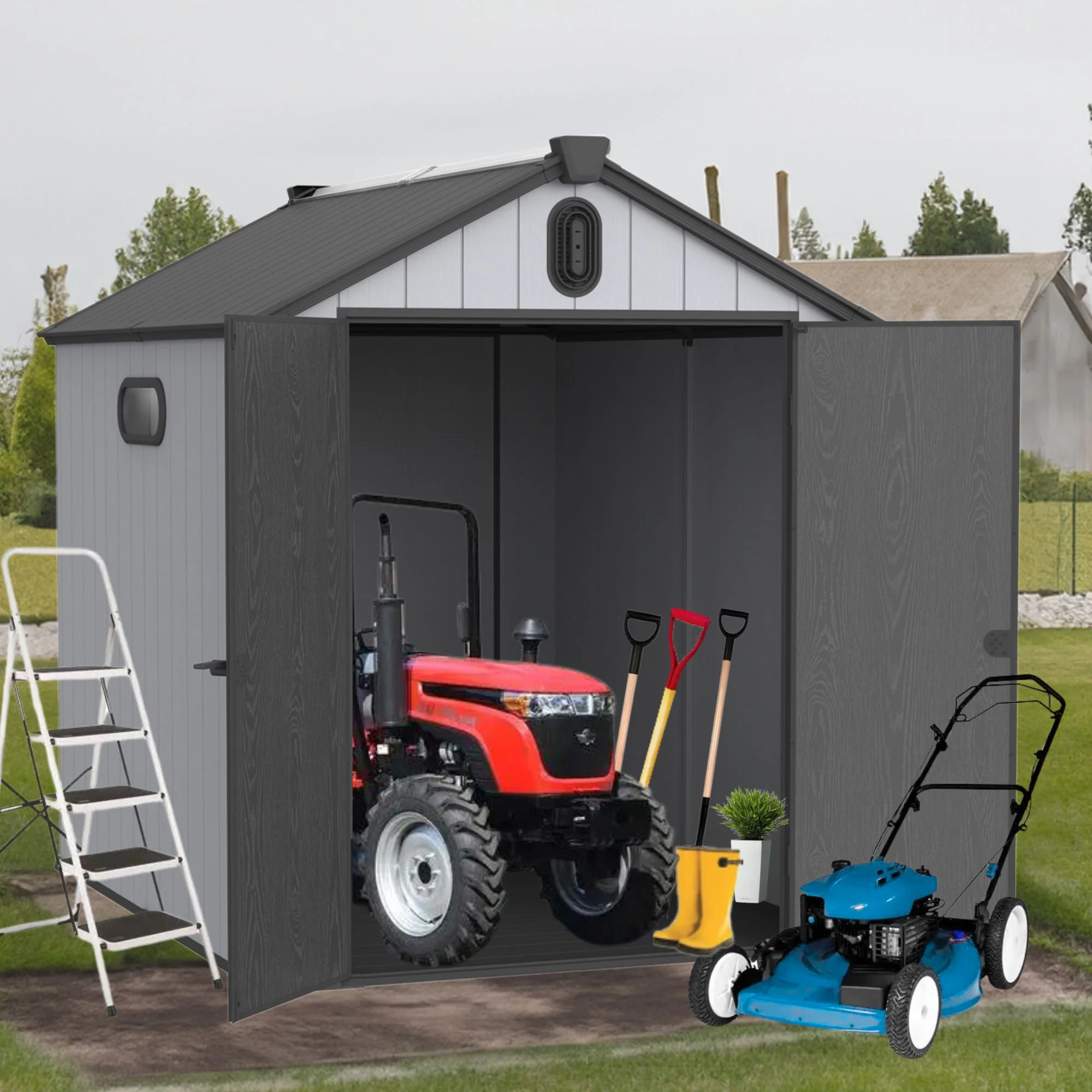 Plastic Storage Shed Garden Building Weatherproof Big Spire Resin 6x8ft - Image 5