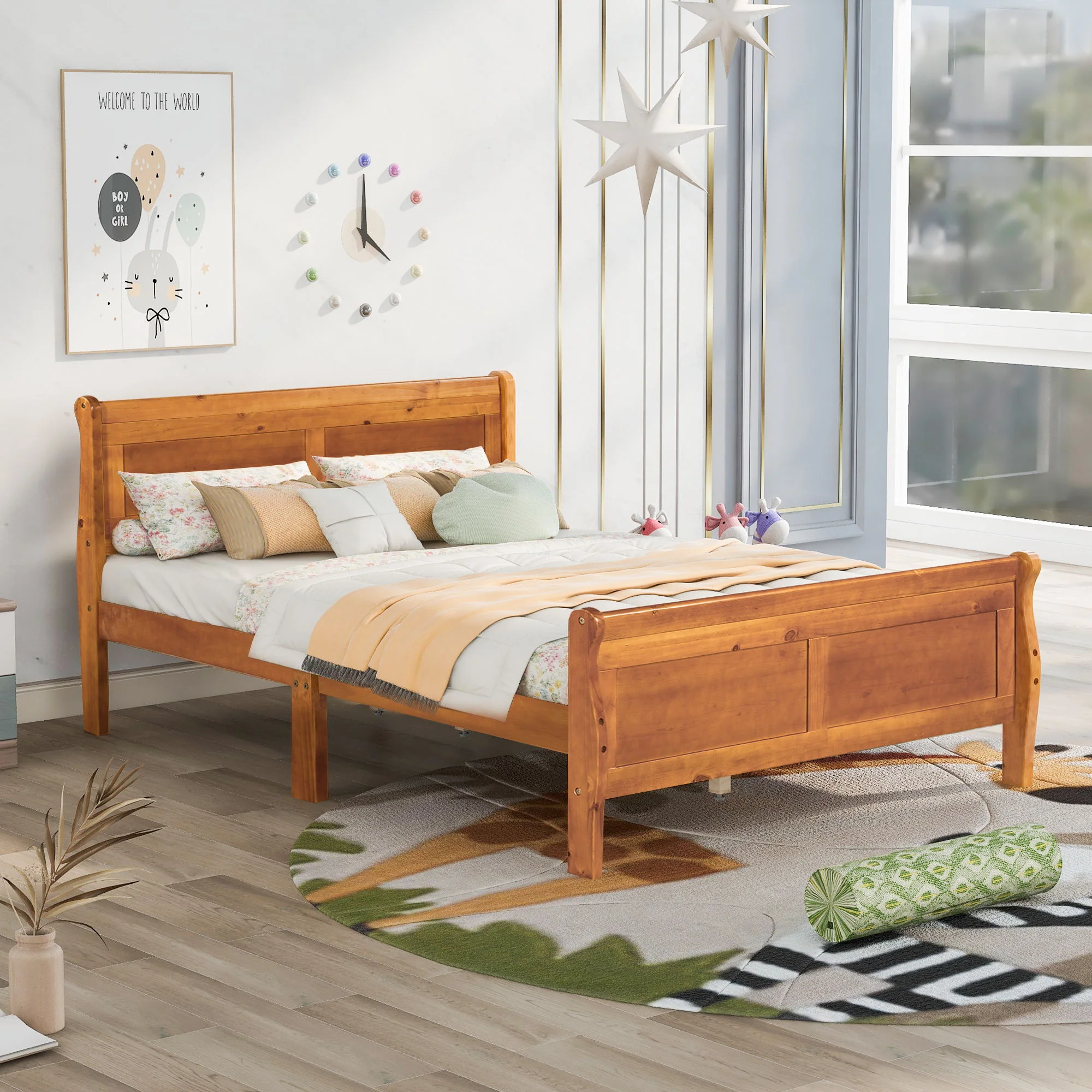 Platform Bed Frame Mattress Foundation Sleigh Bed With Headboard / Footboard / Wood Slat Suppor - Image 5