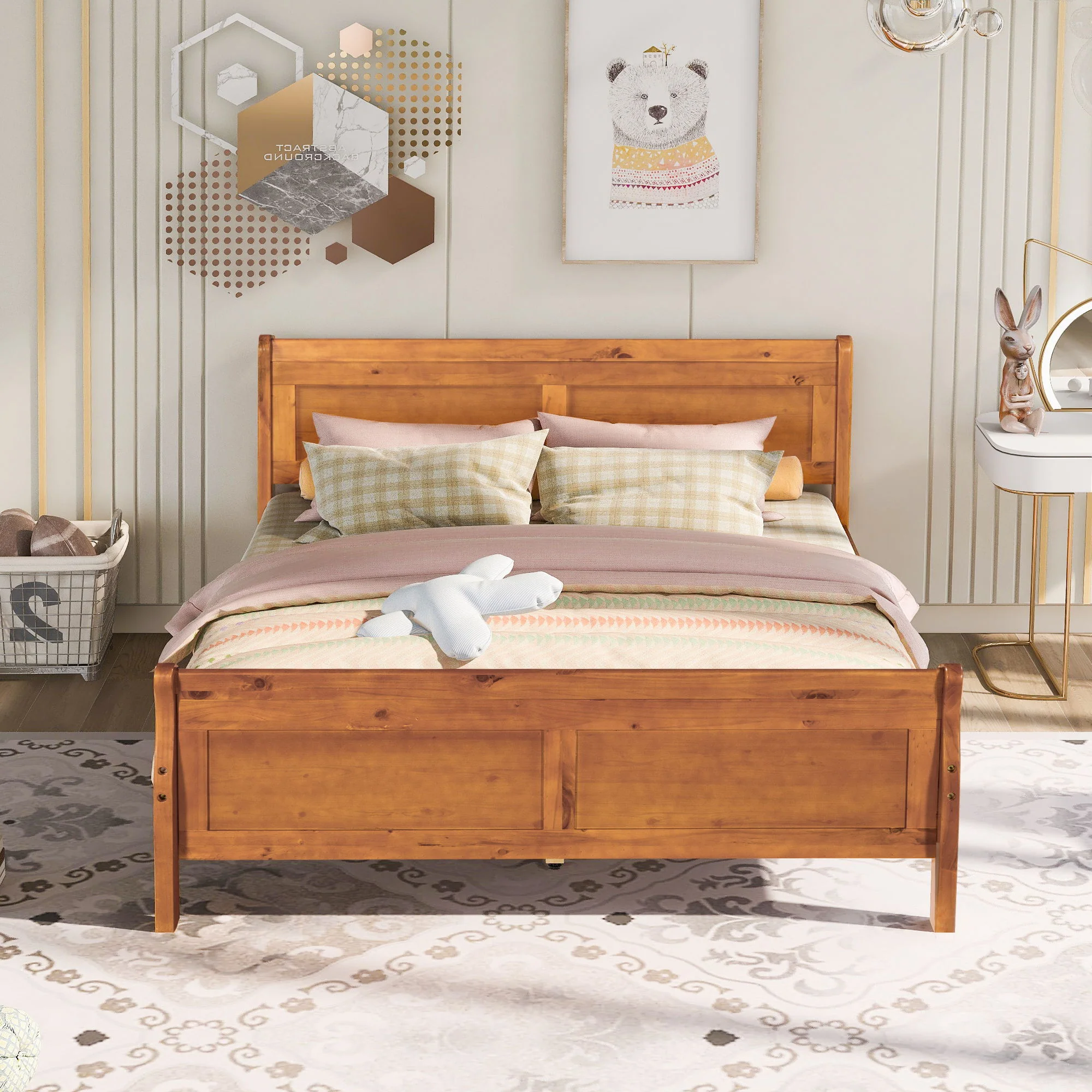Platform Bed Frame Mattress Foundation Sleigh Bed With Headboard / Footboard / Wood Slat Suppor - Image 61
