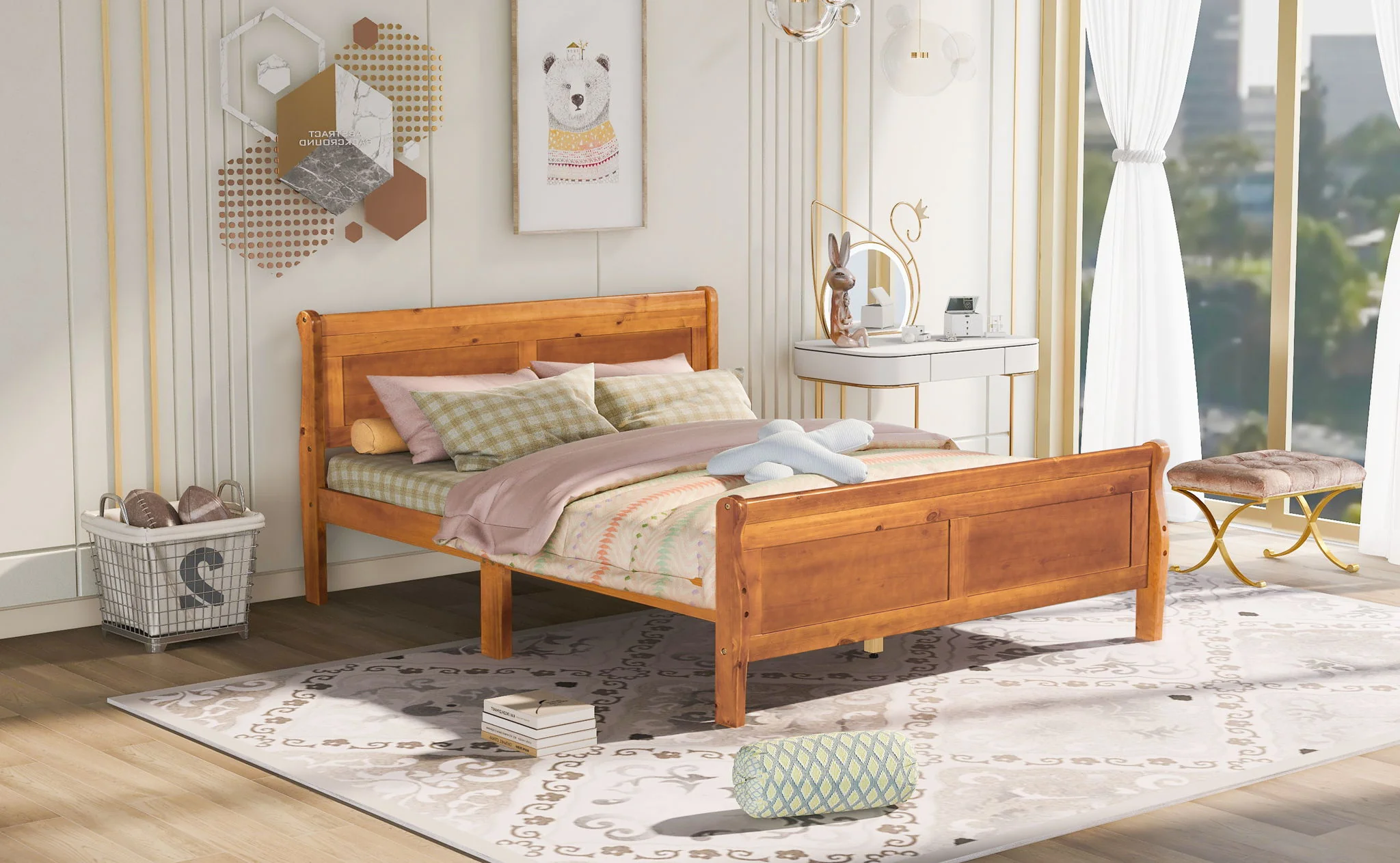 Platform Bed Frame Mattress Foundation Sleigh Bed With Headboard / Footboard / Wood Slat Suppor - Image 64
