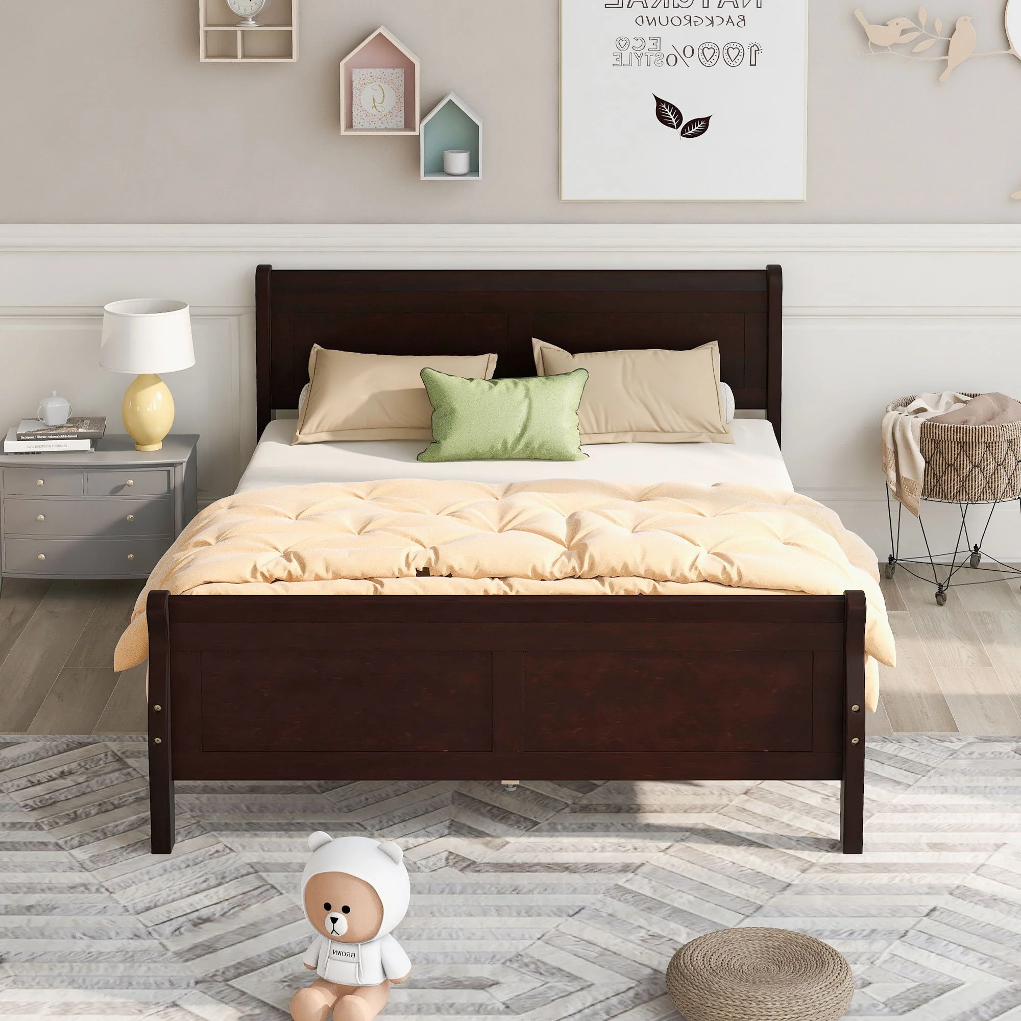 Platform Bed Frame Mattress Foundation Sleigh Bed With Headboard / Footboard / Wood Slat Suppor - Image 66