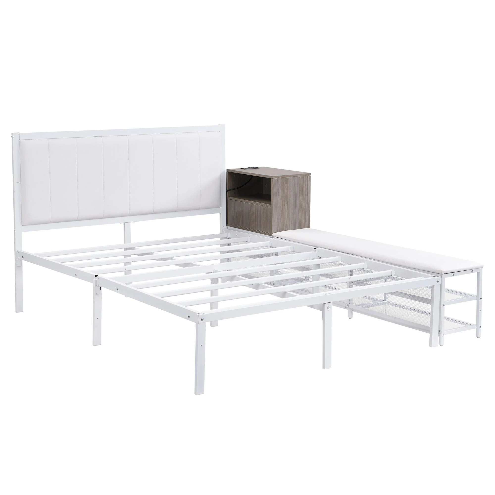 Platform Bed With 2 Tier Storage Shelves, Storage Cabinet - Image 14