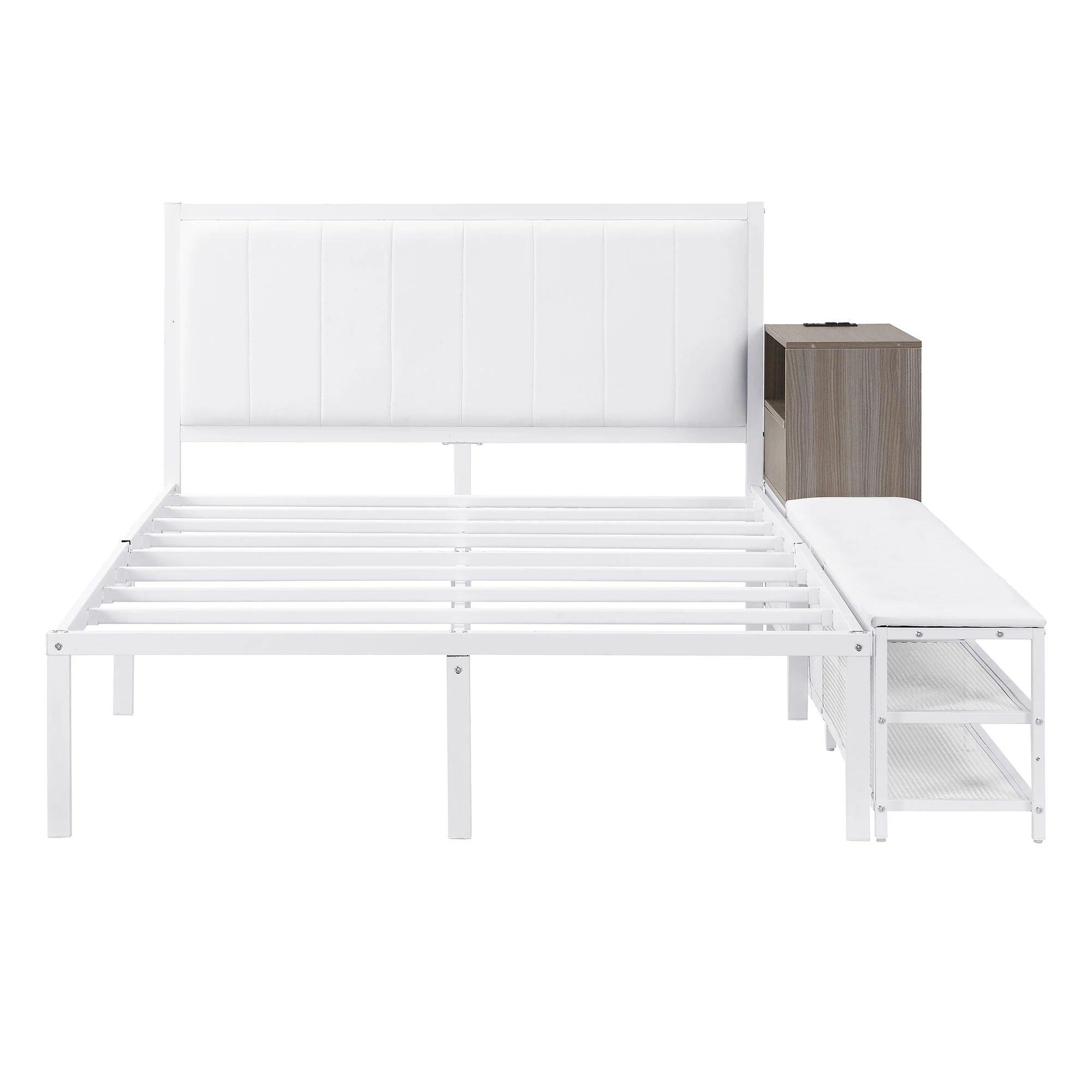 Platform Bed With 2 Tier Storage Shelves, Storage Cabinet - Image 19