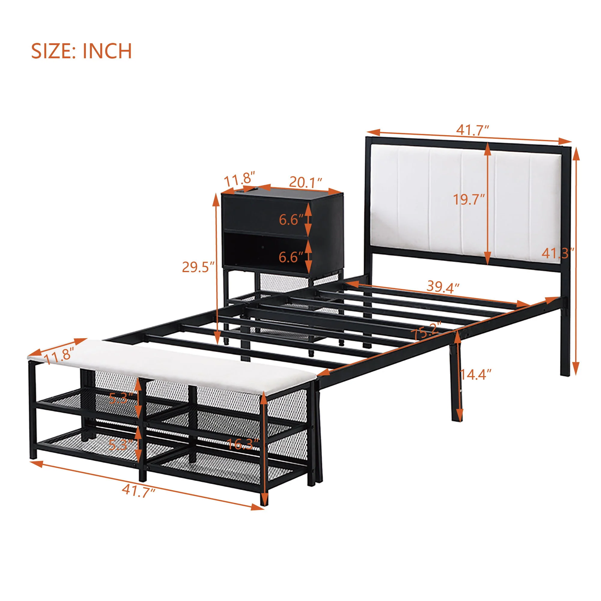 Platform Bed With 2 Tier Storage Shelves, Storage Cabinet - Image 34