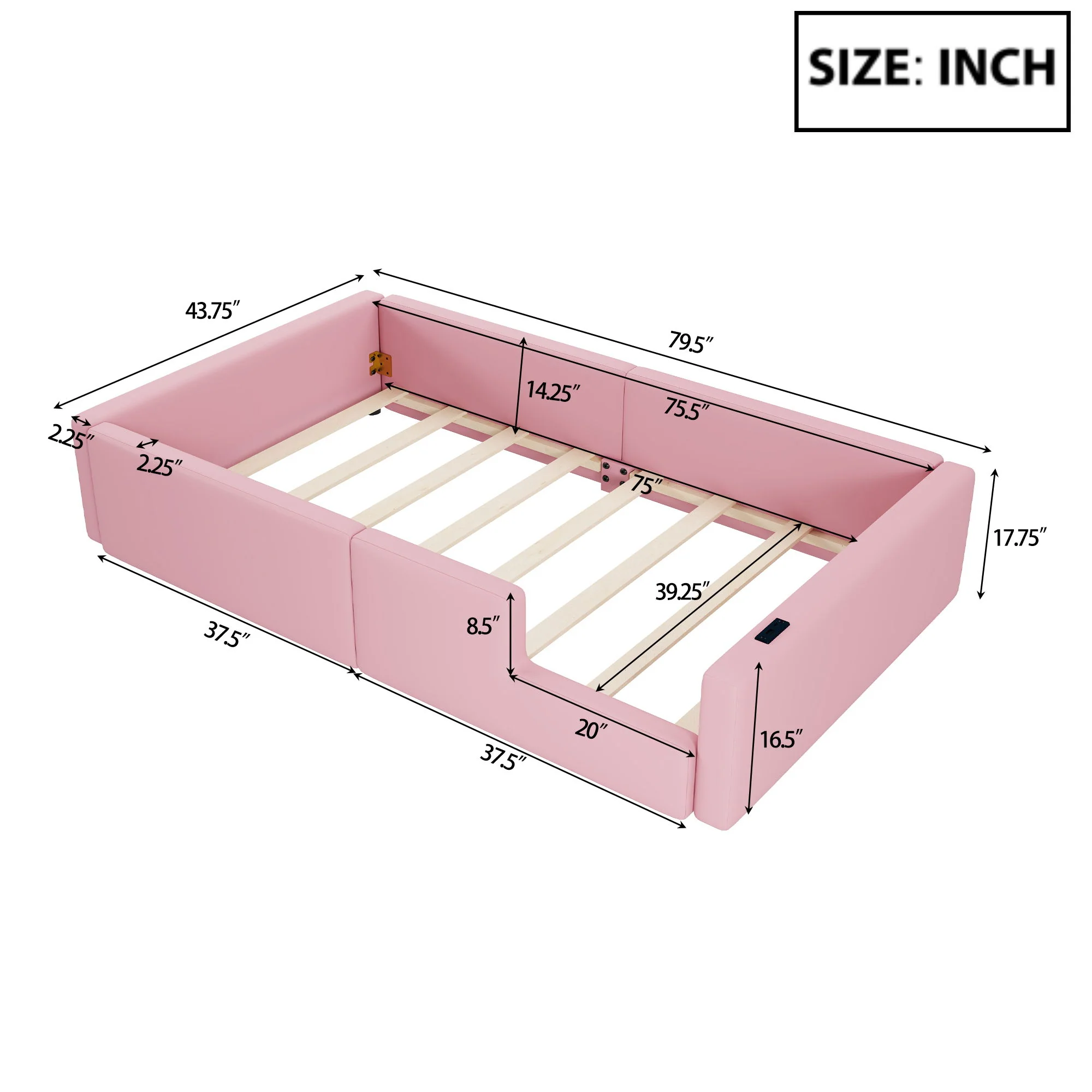Platform Bed With Guardrail And Charging Station - Image 3