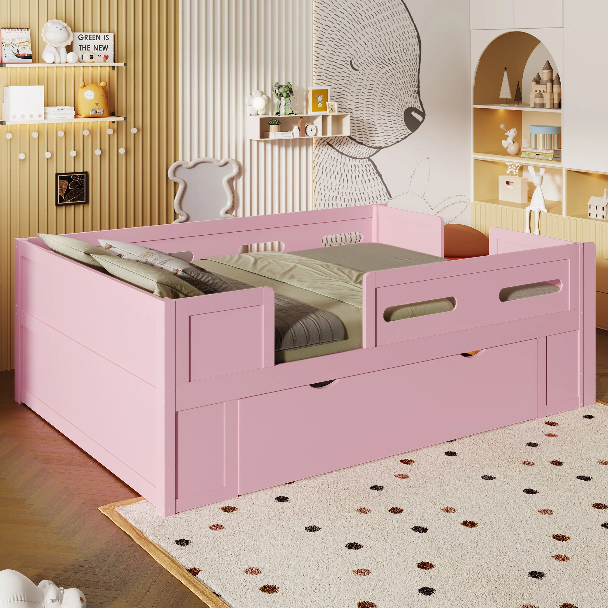 Platform Bed With Guardrail And Drawer - Image 12