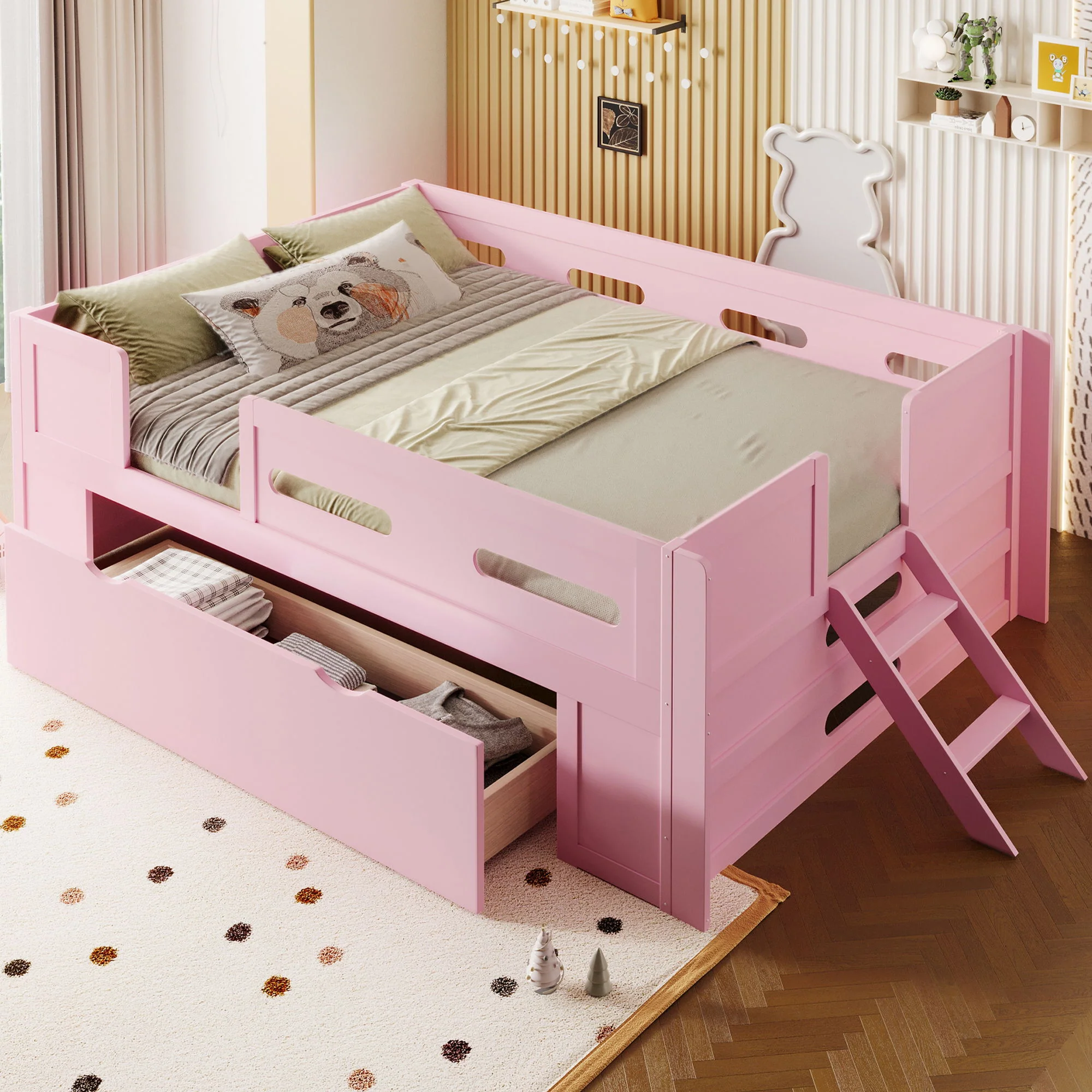 Platform Bed With Guardrail And Drawer - Image 13