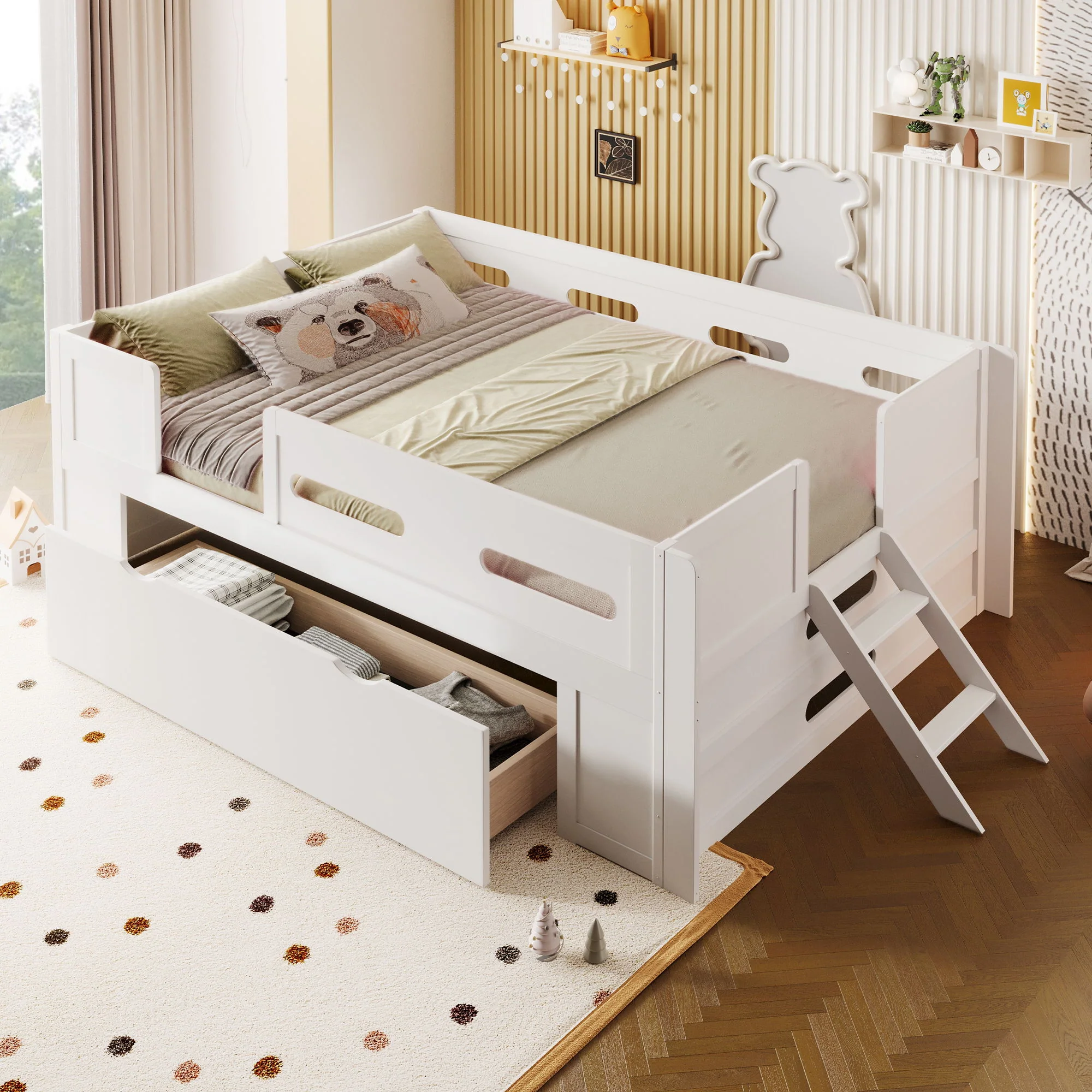 Platform Bed With Guardrail And Drawer - Image 14