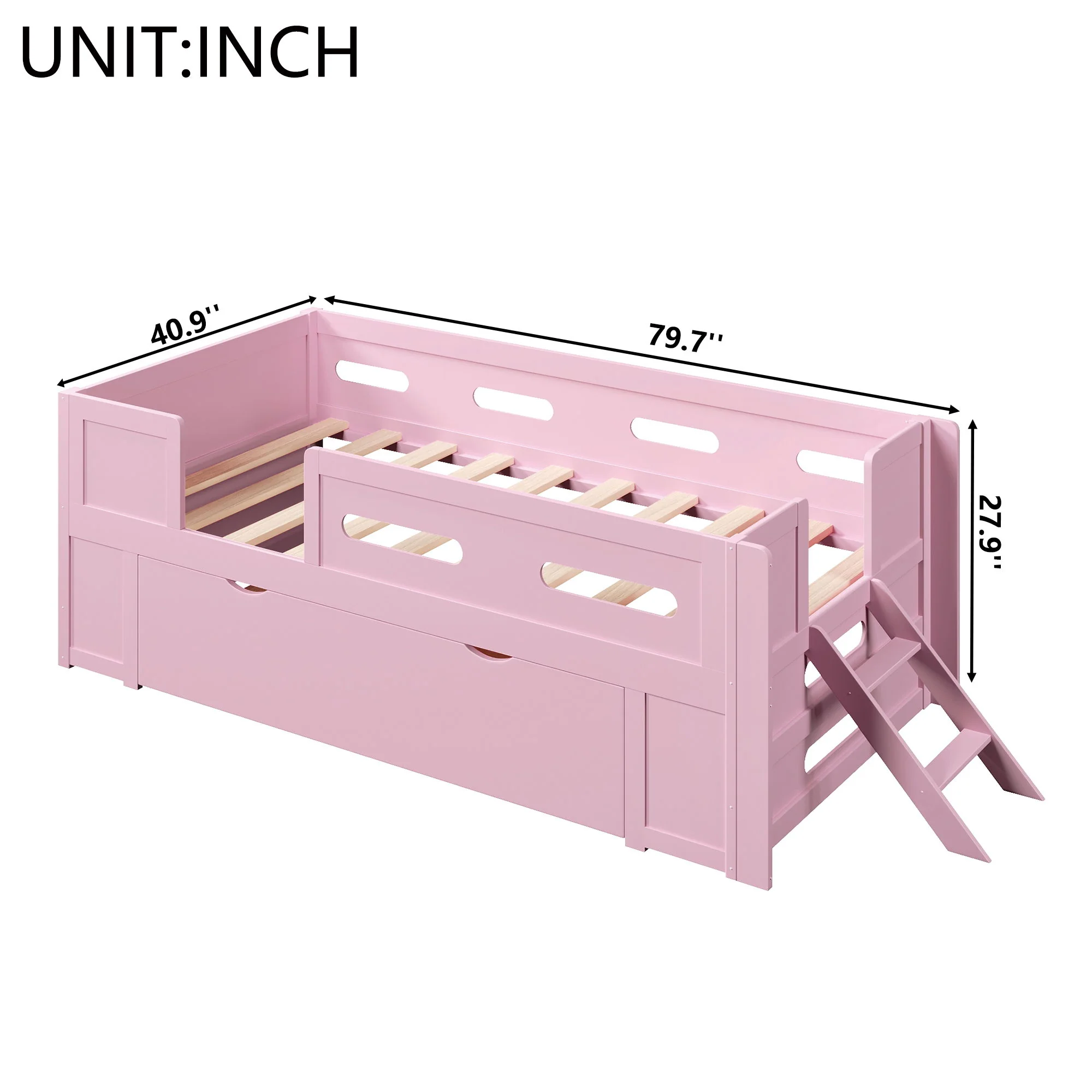 Platform Bed With Guardrail And Drawer - Image 16