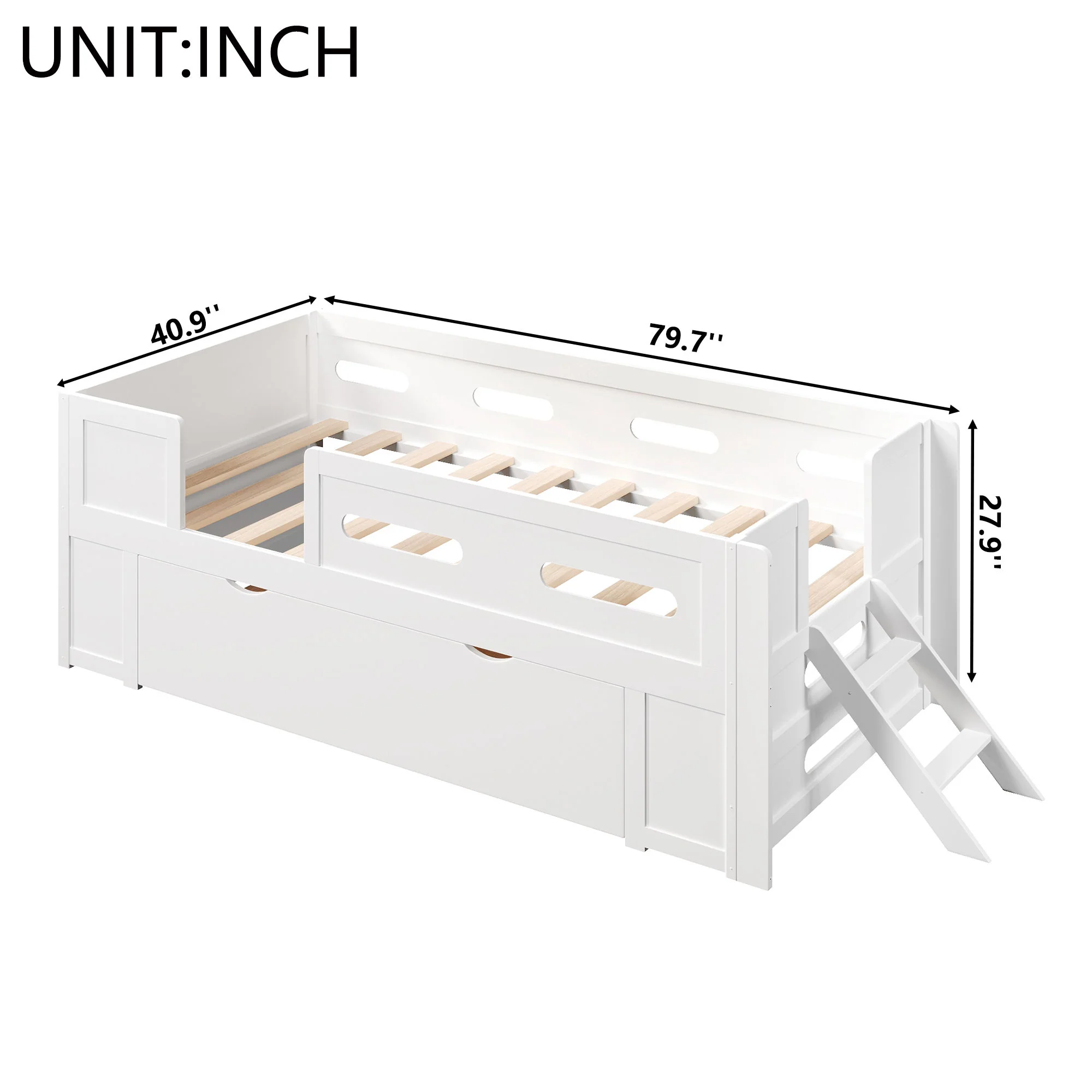 Platform Bed With Guardrail And Drawer - Image 17