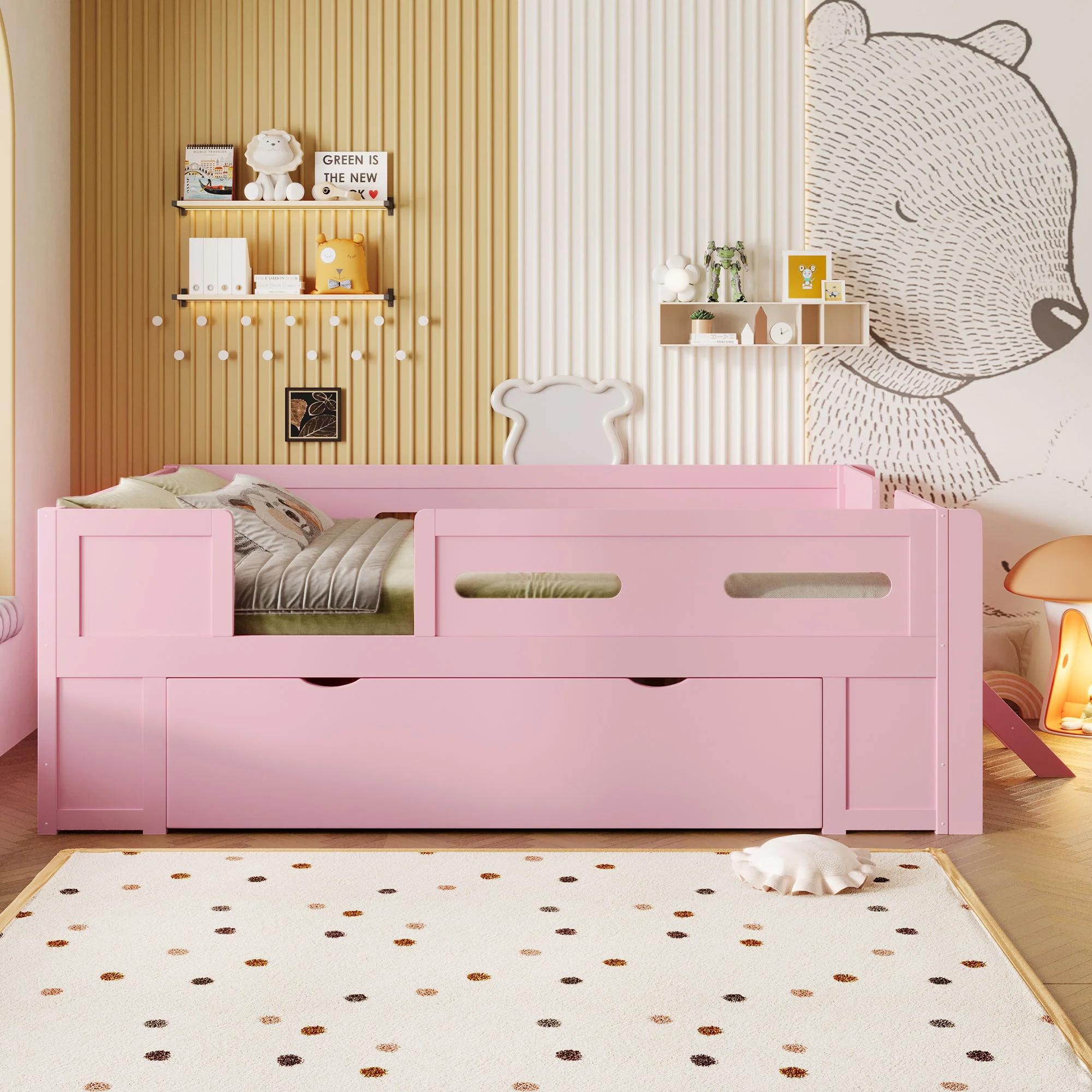 Platform Bed With Guardrail And Drawer - Image 23