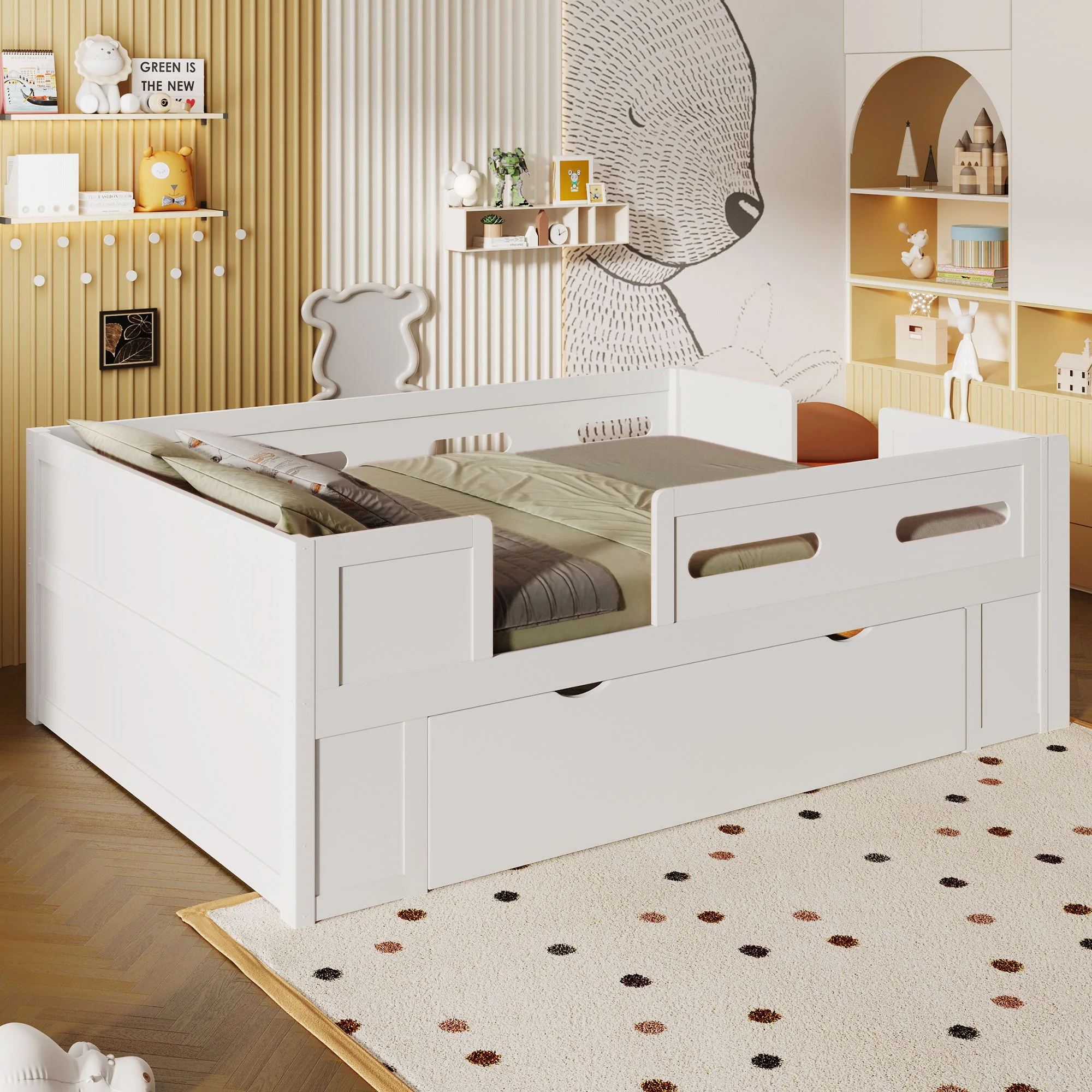Platform Bed With Guardrail And Drawer - Image 30